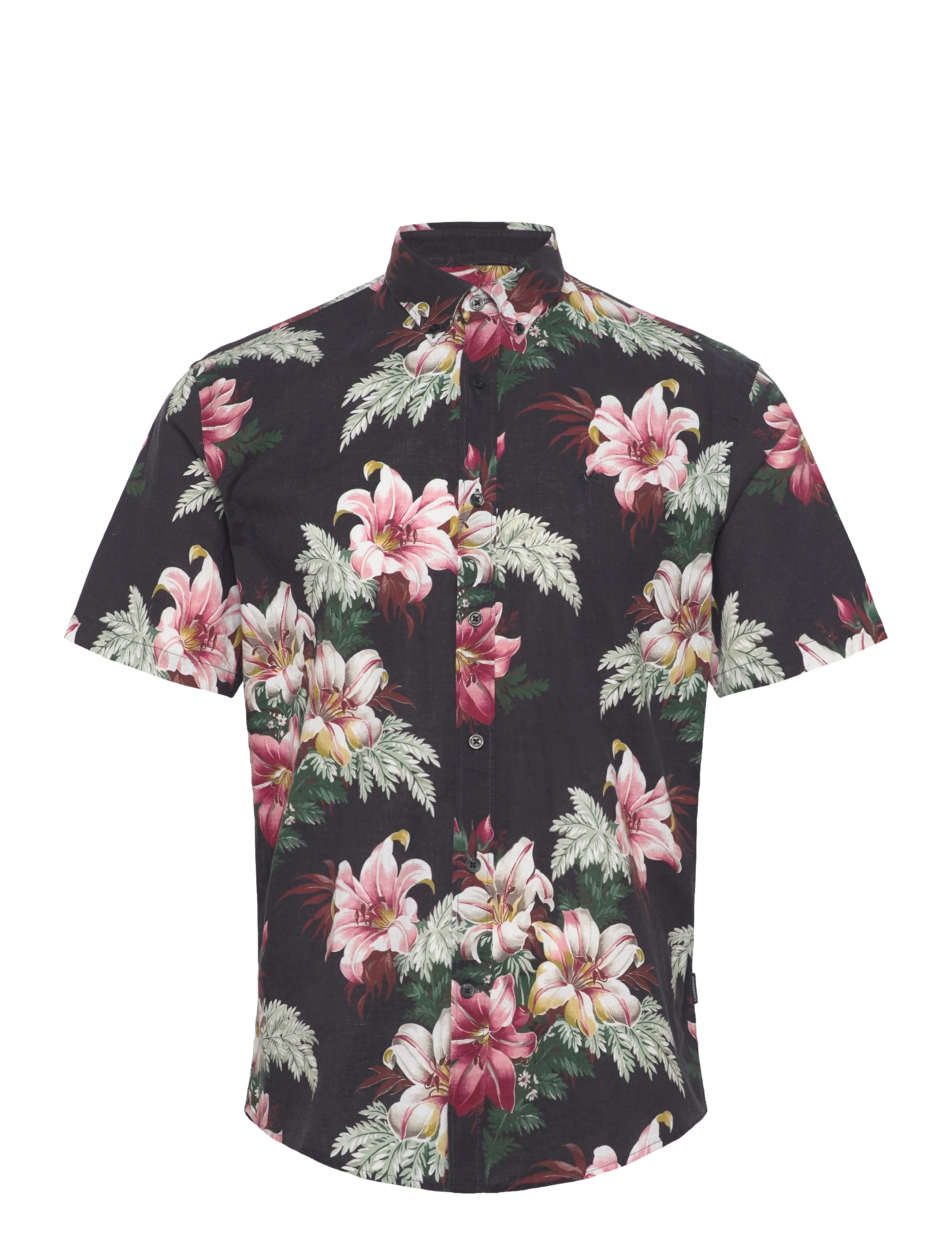 Lindbergh Linen blend shirt S/S - Nyheter - BLACK / black
