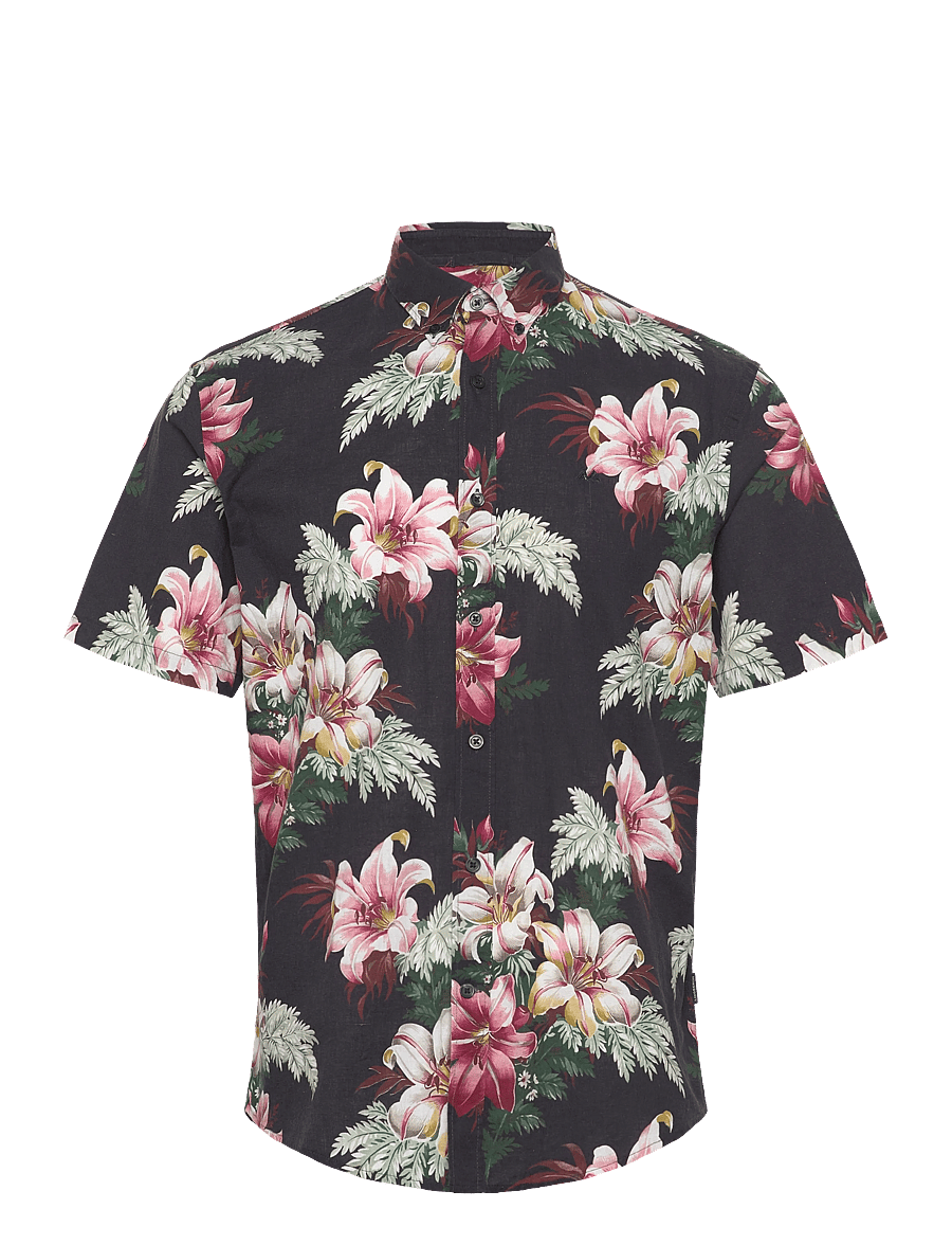 Lindbergh - Linen blend shirt S/S - mustriga särgid - black - 1
