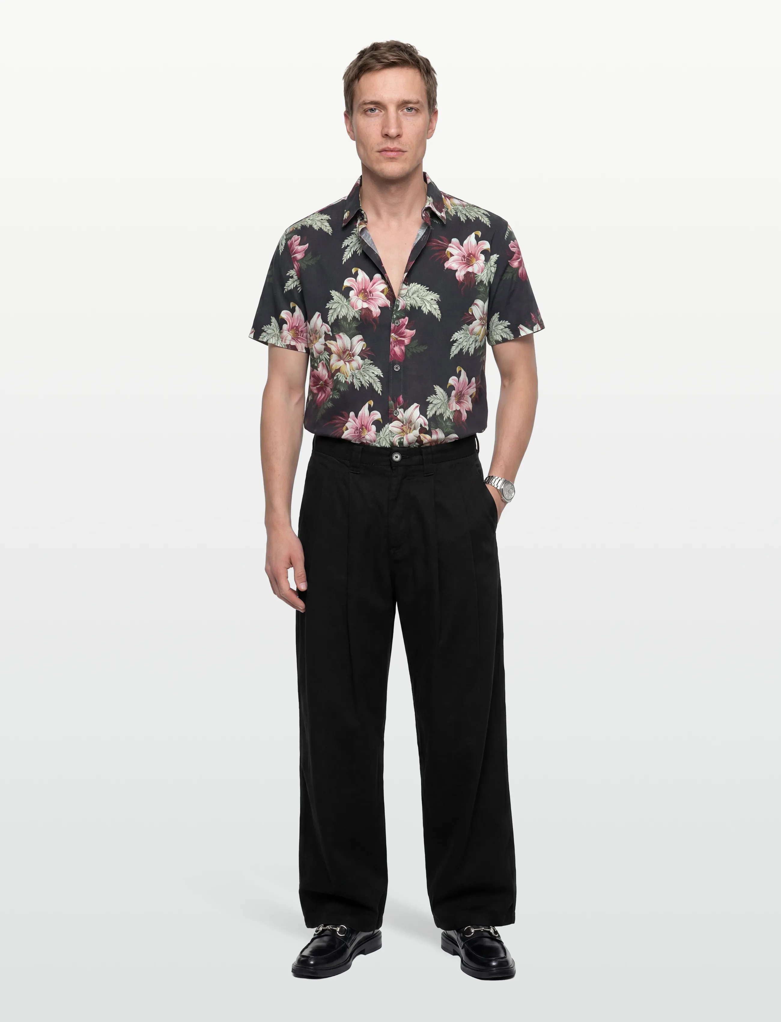 Lindbergh Linen blend shirt S/S - Neuheiten - BLACK / black