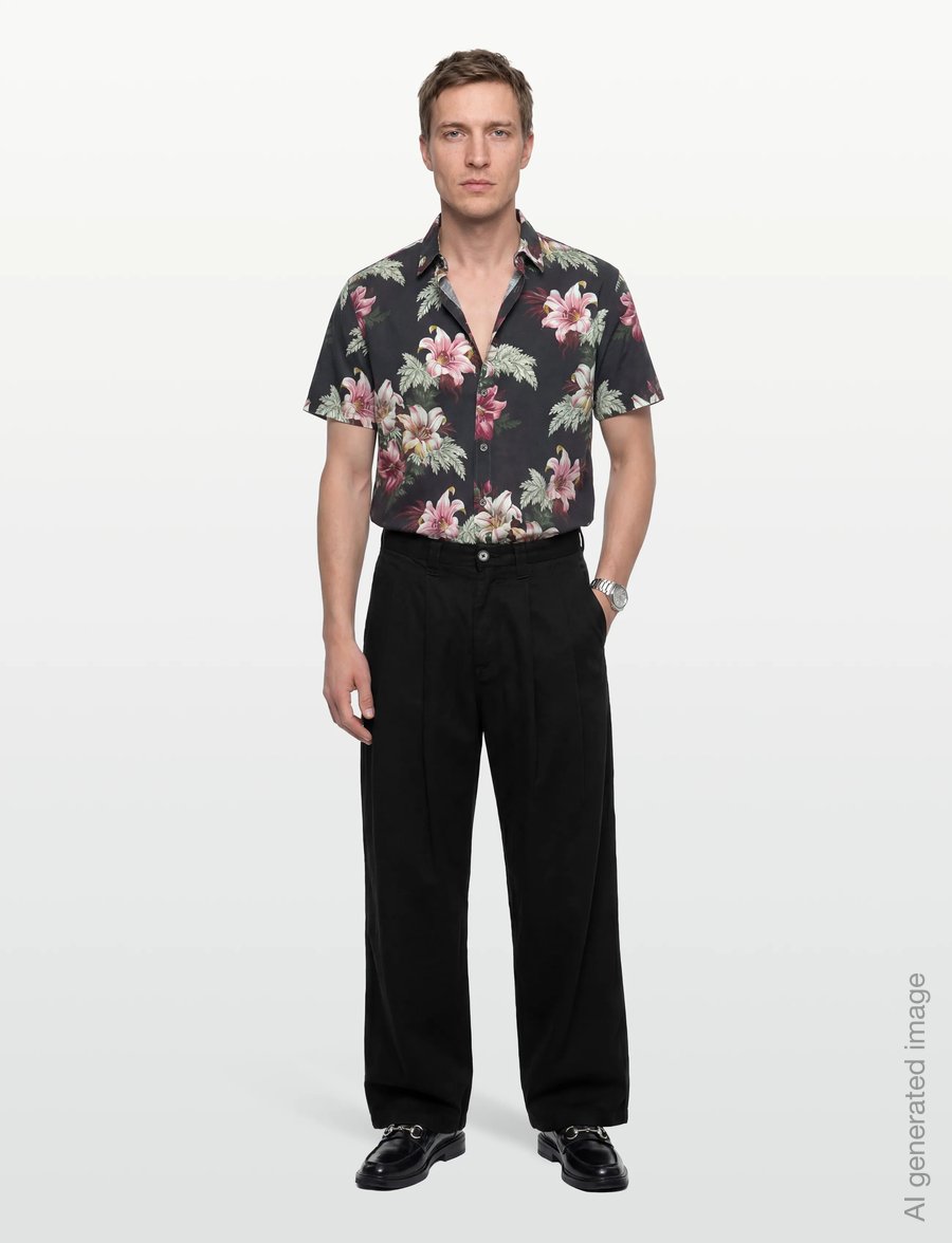 Lindbergh - Linen blend shirt S/S - mustriga särgid - black - 0