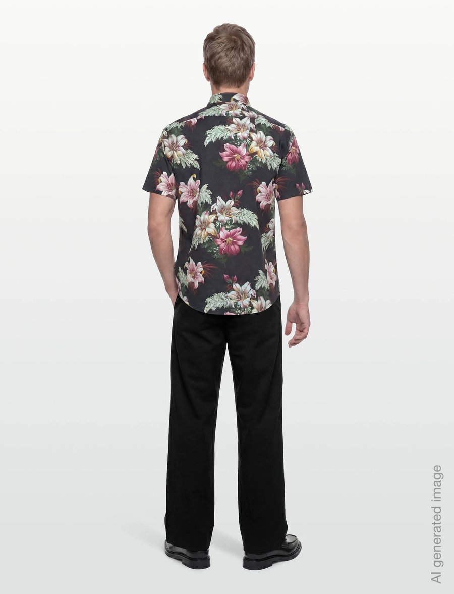 Lindbergh - Linen blend shirt S/S - mustriga särgid - black - 4