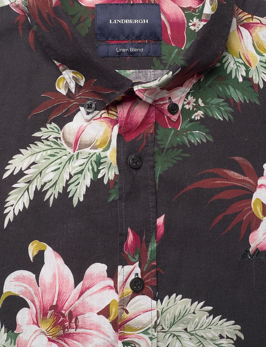 Lindbergh - Linen blend shirt S/S - mustriga särgid - black - 5