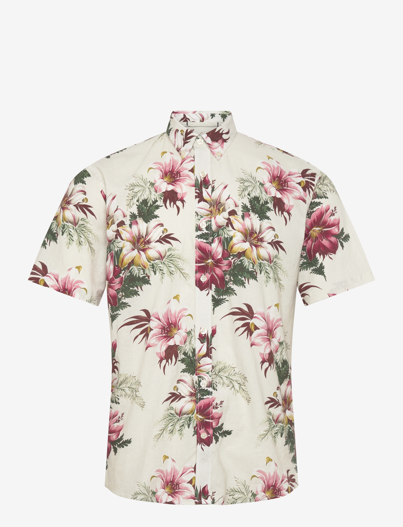 Lindbergh - Linen blend shirt S/S - mønstrede skjorter - smoke white - 1
