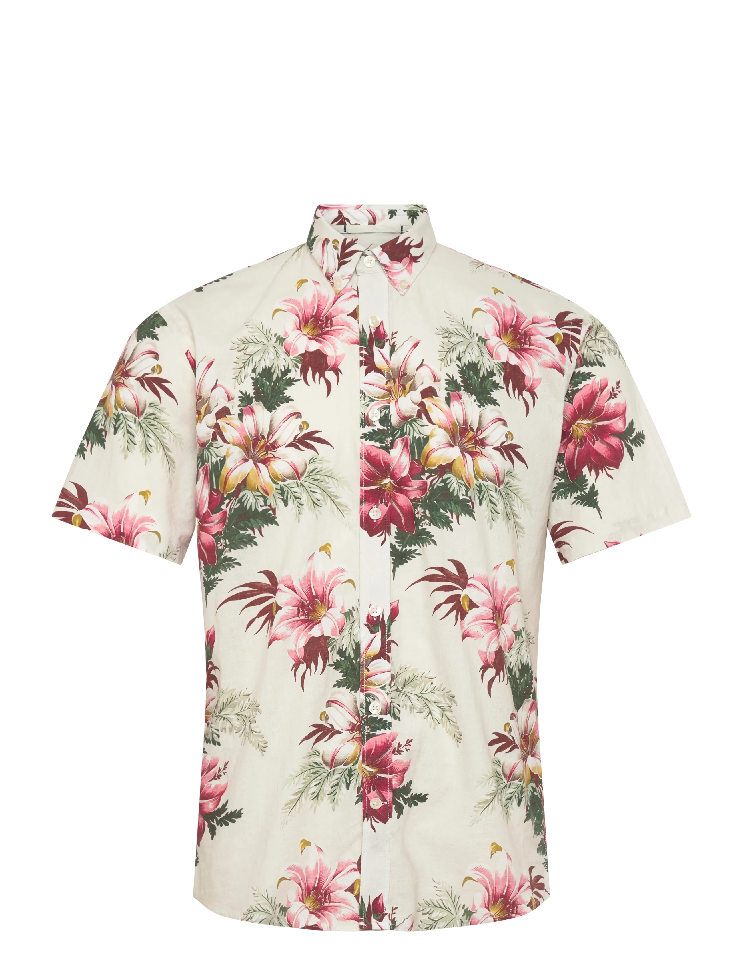 Lindbergh Linen blend shirt S/S - Pattern shirts - SMOKE WHITE / cream
