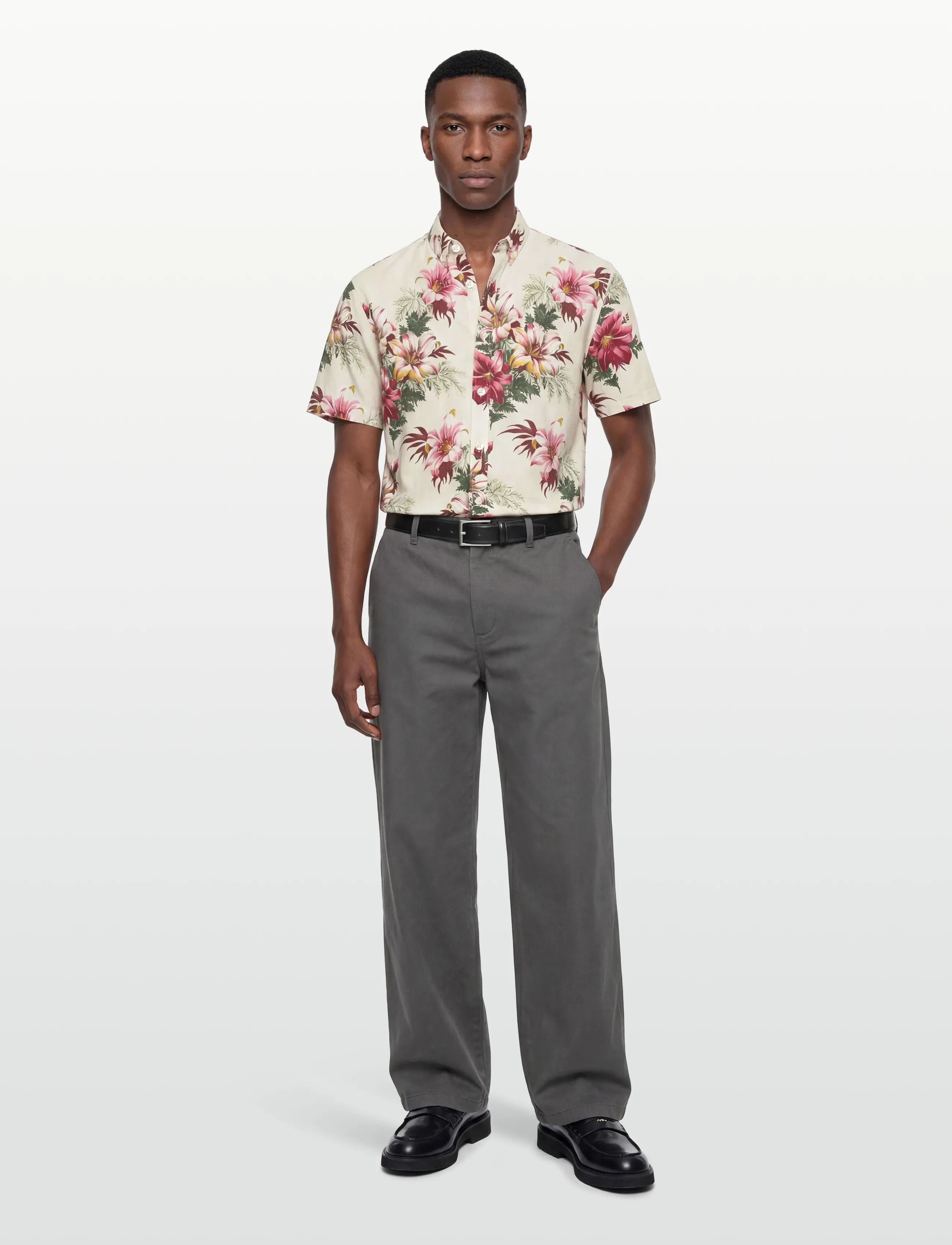 Lindbergh Linen blend shirt S/S - Linnekläder - SMOKE WHITE / cream