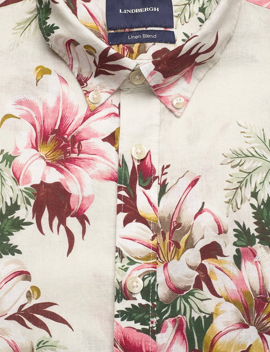 Lindbergh - Linen blend shirt S/S - pattern shirts - smoke white - 5