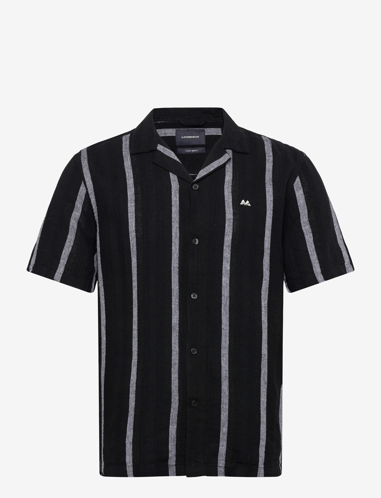Lindbergh - Structure stripe shirt S/S - striped shirts - black - 1
