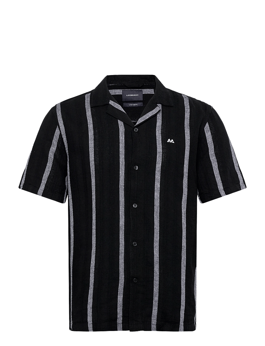 Lindbergh - Structure stripe shirt S/S - gestreifte hemden - black - 1