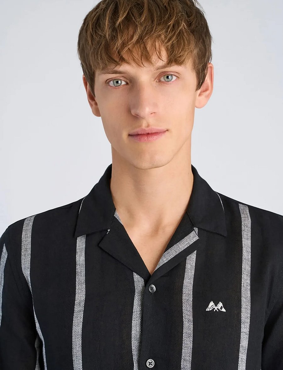 Lindbergh - Structure stripe shirt S/S - gestreifte hemden - black - 5