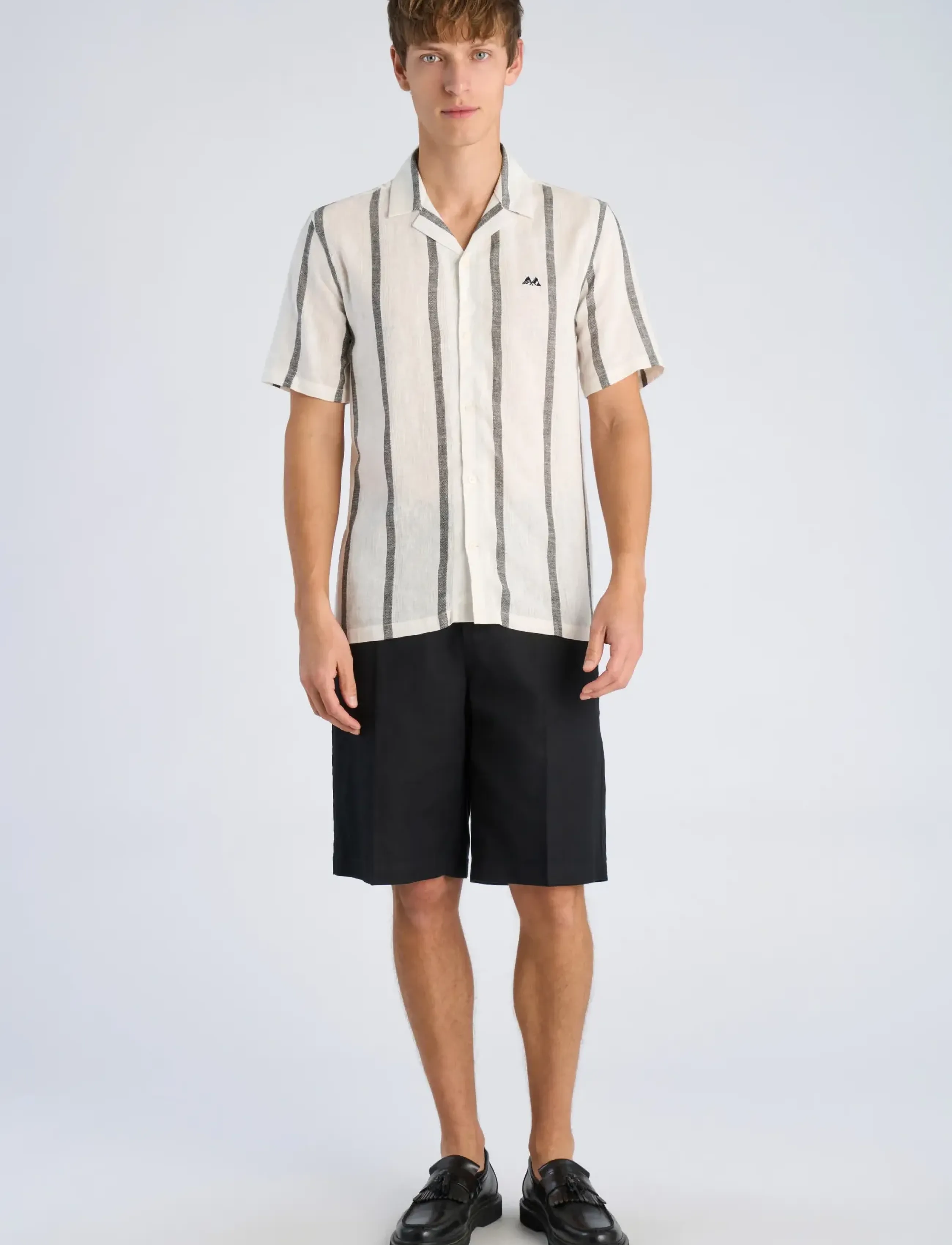 Lindbergh Structure Stripe Shirt S/S, Mænd, Kortærmet Stribet Skjorte, Cream, Str: XXL