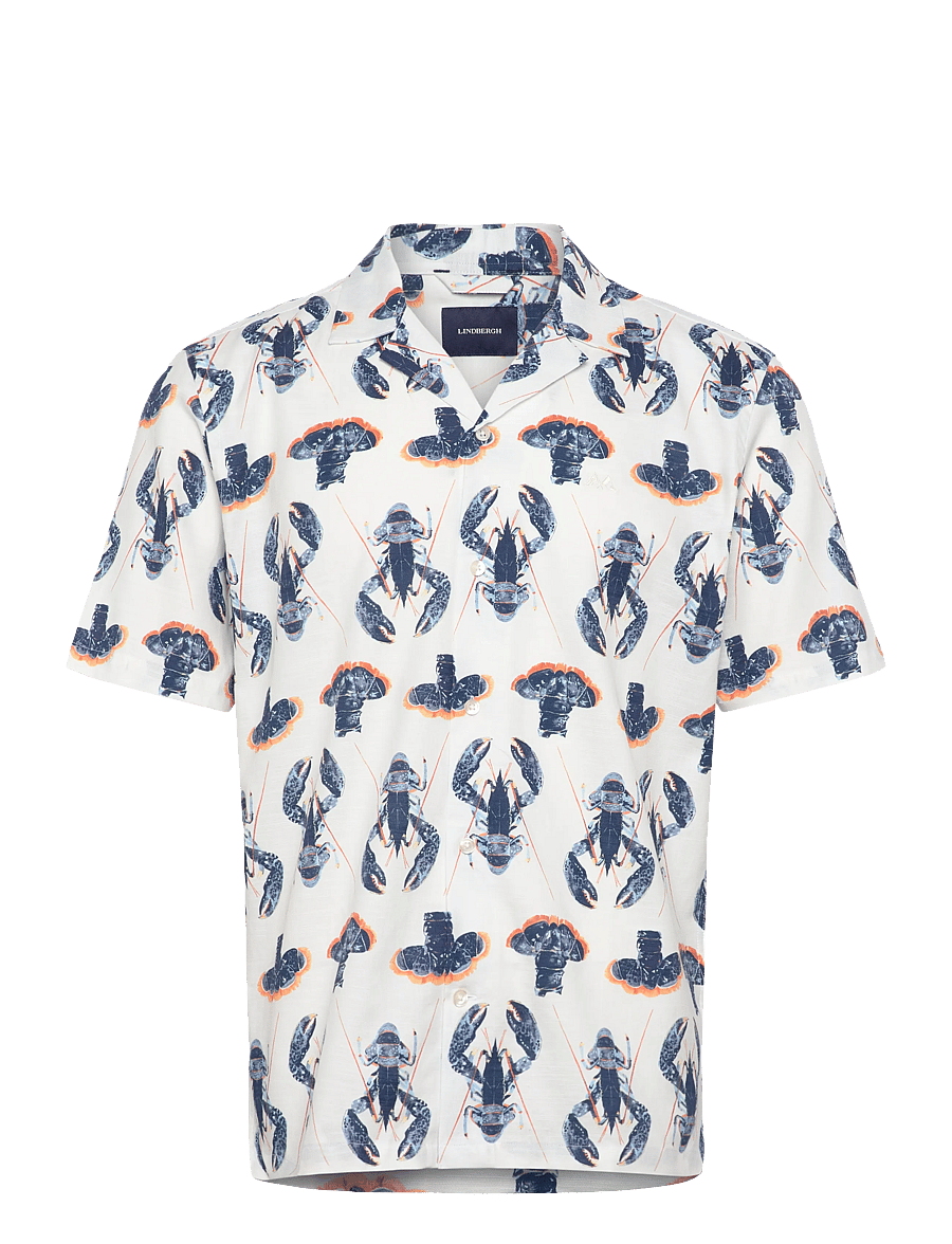 Lindbergh - Cotton/viscose slub AOP resort shir - gemusterte hemden - off white - 1