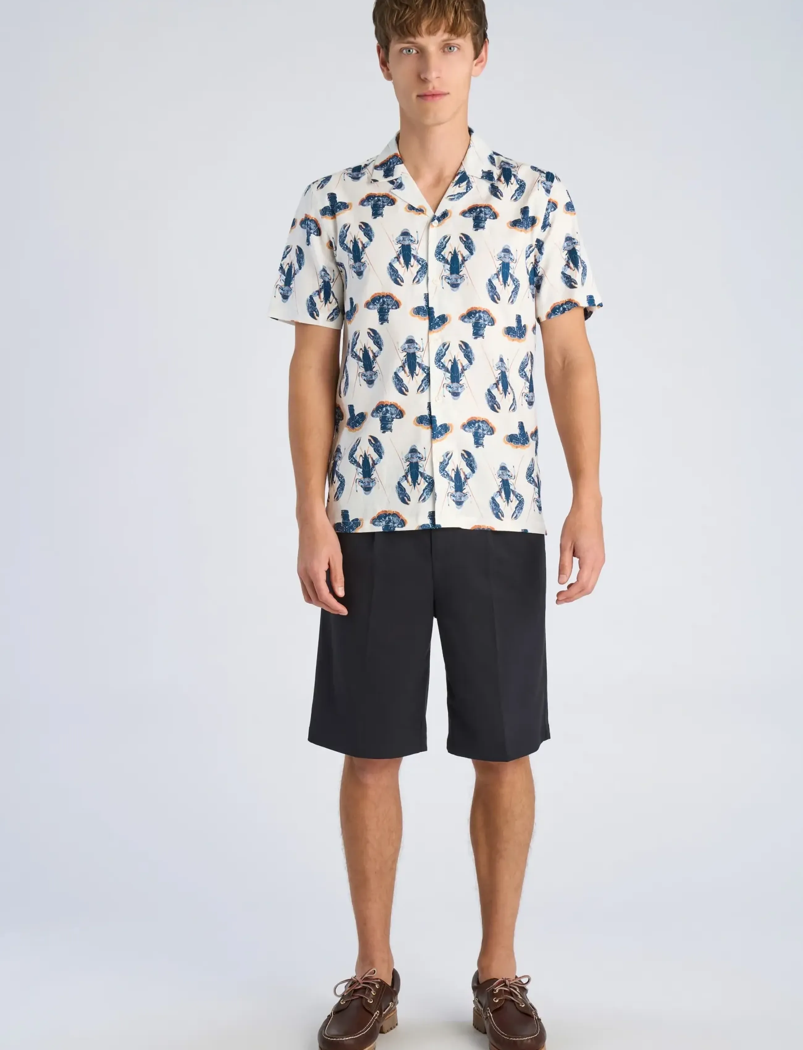 Lindbergh Cotton/Viscose Slub Aop Resort Shir, XL, White, Skjorter > Afslappet Shirts, Herre