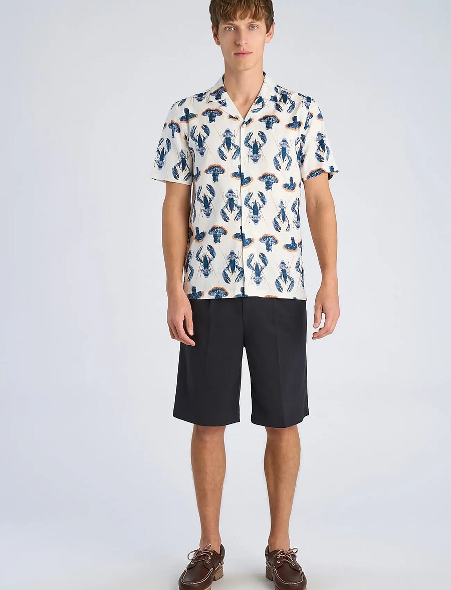 Lindbergh - Cotton/viscose slub AOP resort shir - gemusterte hemden - off white - 0
