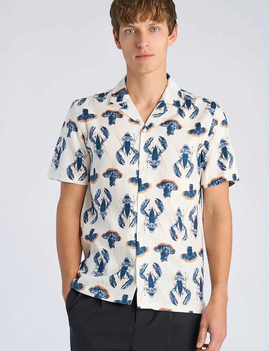 Lindbergh - Cotton/viscose slub AOP resort shir - gemusterte hemden - off white - 4