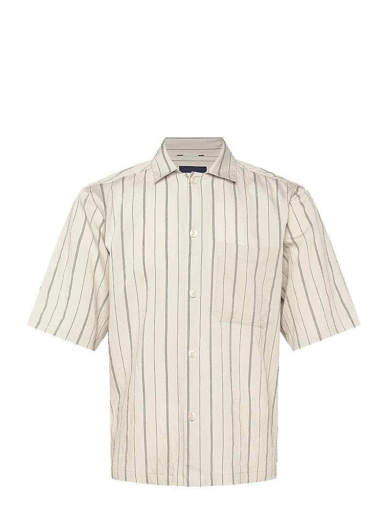 Lindbergh - Viscose resort shirt S/S - stribede skjorter - smoke white - 1