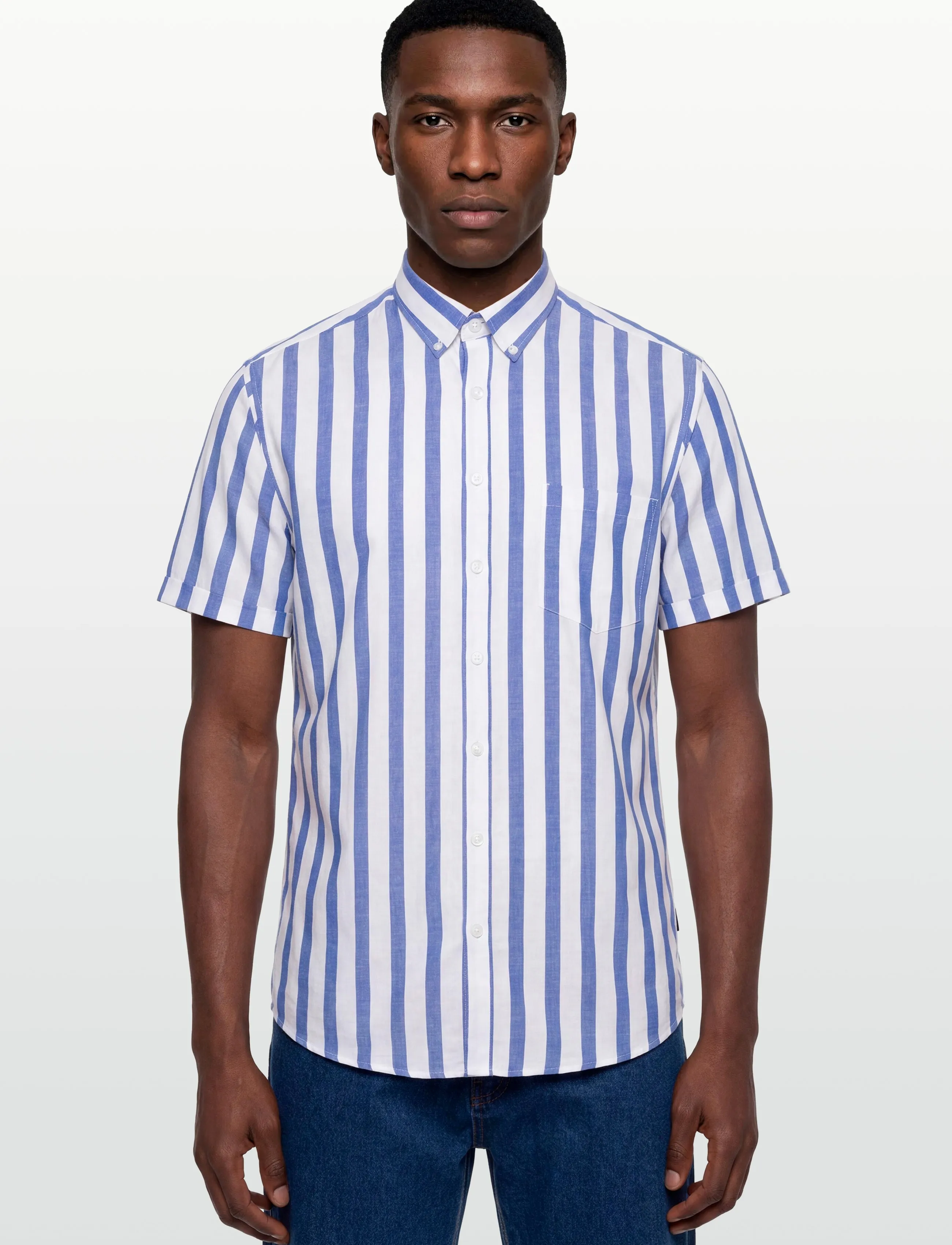 Lindbergh - Striped cotton/linen shirt S/SStriped cotton/linen shirt S/S - kortærmede skjorter - blue - 3