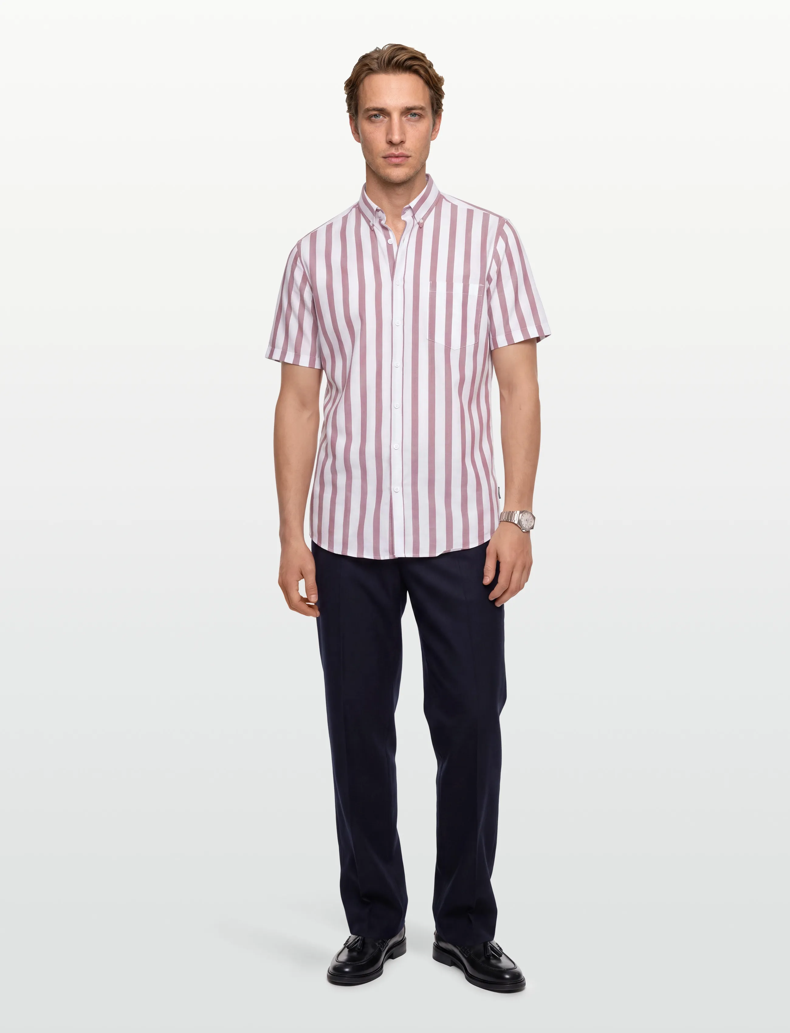 Lindbergh Striped Cotton/Linen Shirt S/Sstriped Cotton/Linen Shirt S/S, Mænd, Kortærmet Stribet Skjorte, Multi/mønstret, Str: L