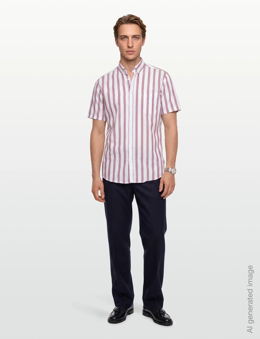 Lindbergh - Striped cotton/linen shirt S/SStriped cotton/linen shirt S/S - striped shirts - dusty rose - 0