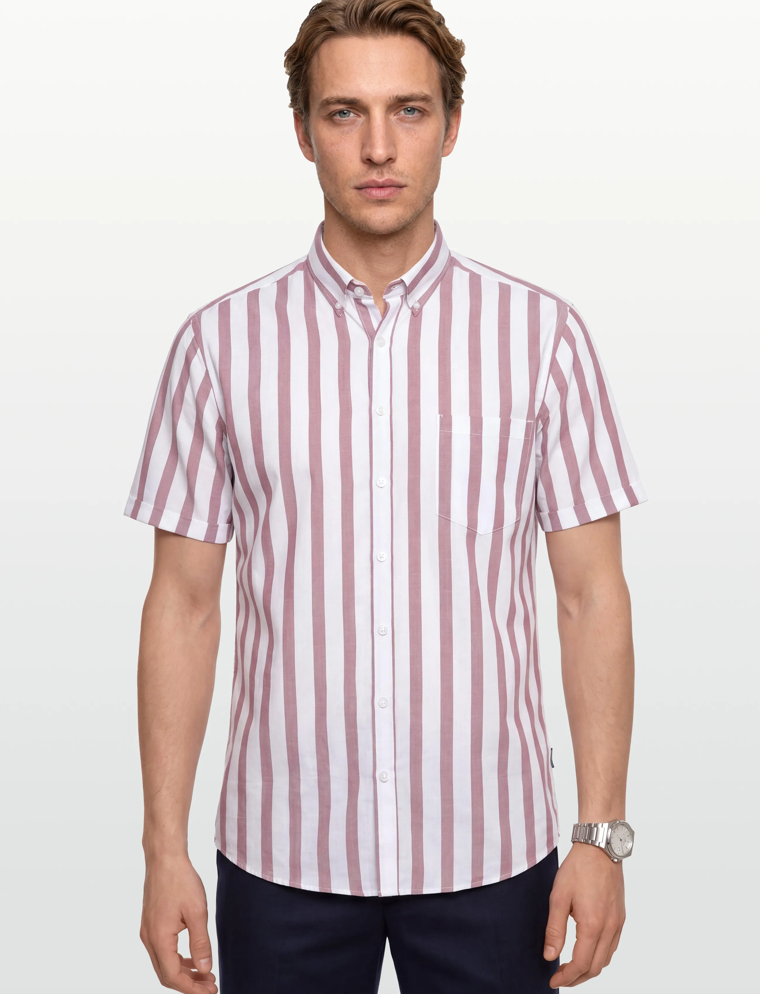 Lindbergh - Striped cotton/linen shirt S/SStriped cotton/linen shirt S/S - kurzarmhemden - dusty rose - 3
