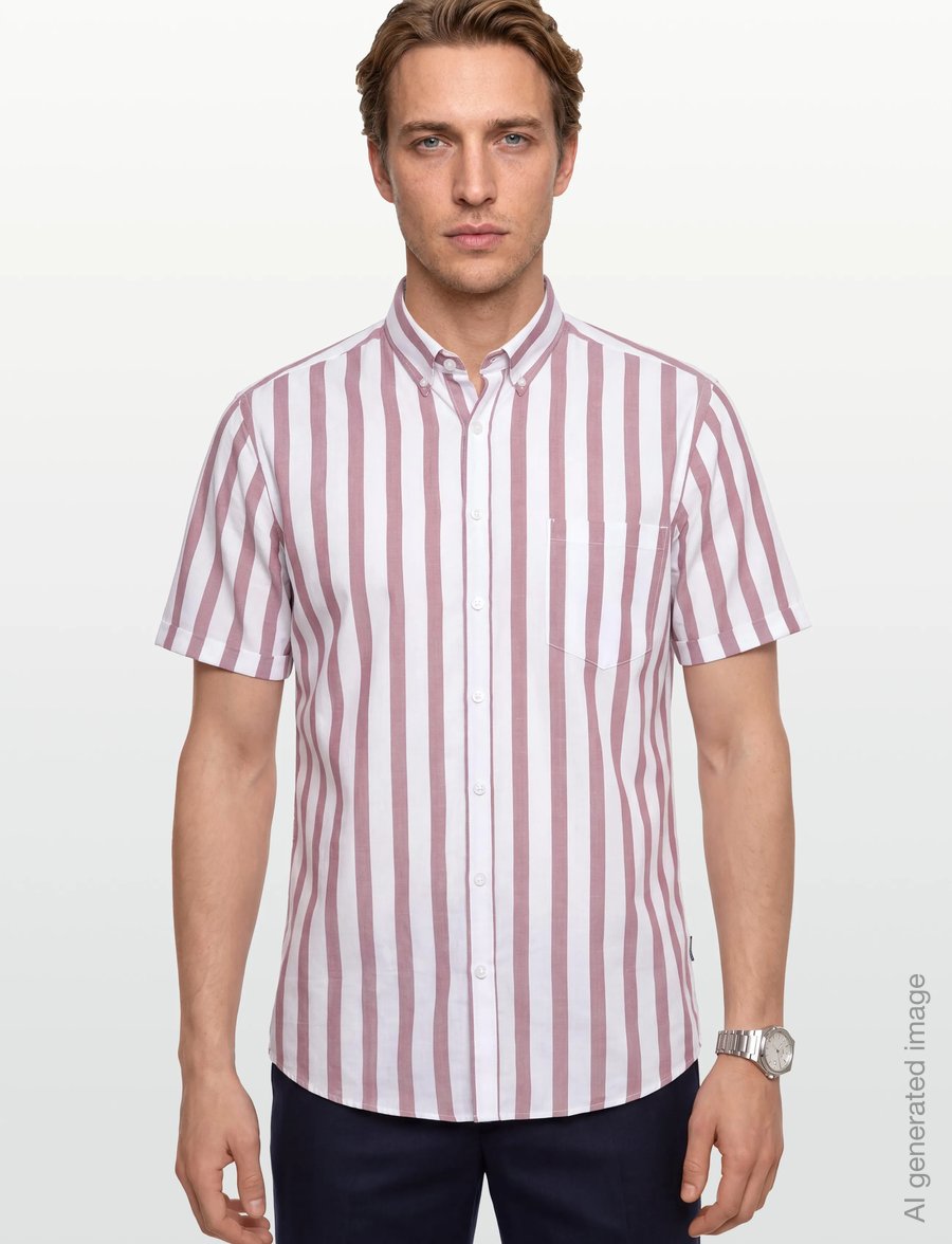 Lindbergh - Striped cotton/linen shirt S/SStriped cotton/linen shirt S/S - striped shirts - dusty rose - 3