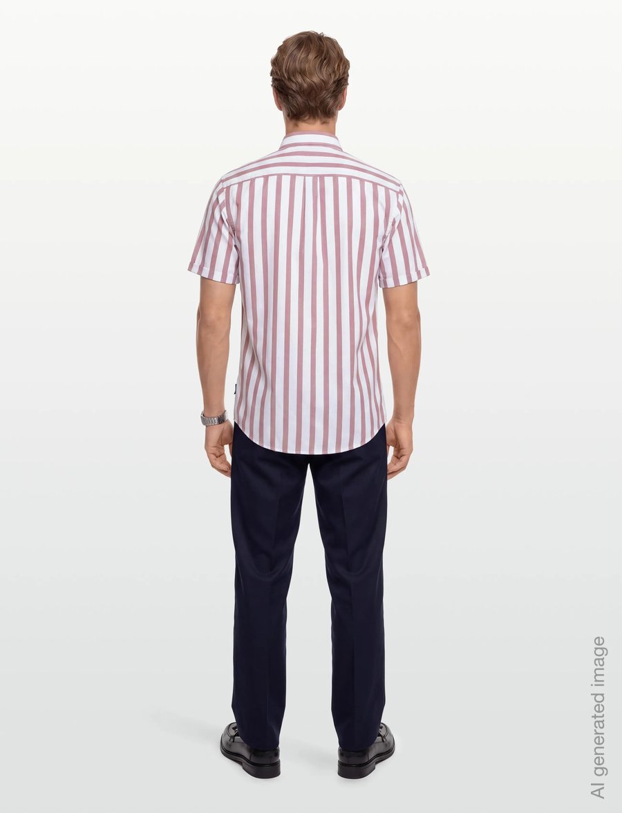 Lindbergh - Striped cotton/linen shirt S/SStriped cotton/linen shirt S/S - striped shirts - dusty rose - 4