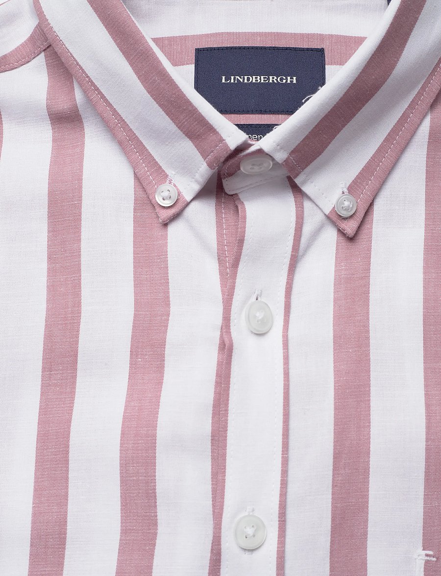 Lindbergh - Striped cotton/linen shirt S/SStriped cotton/linen shirt S/S - striped shirts - dusty rose - 5