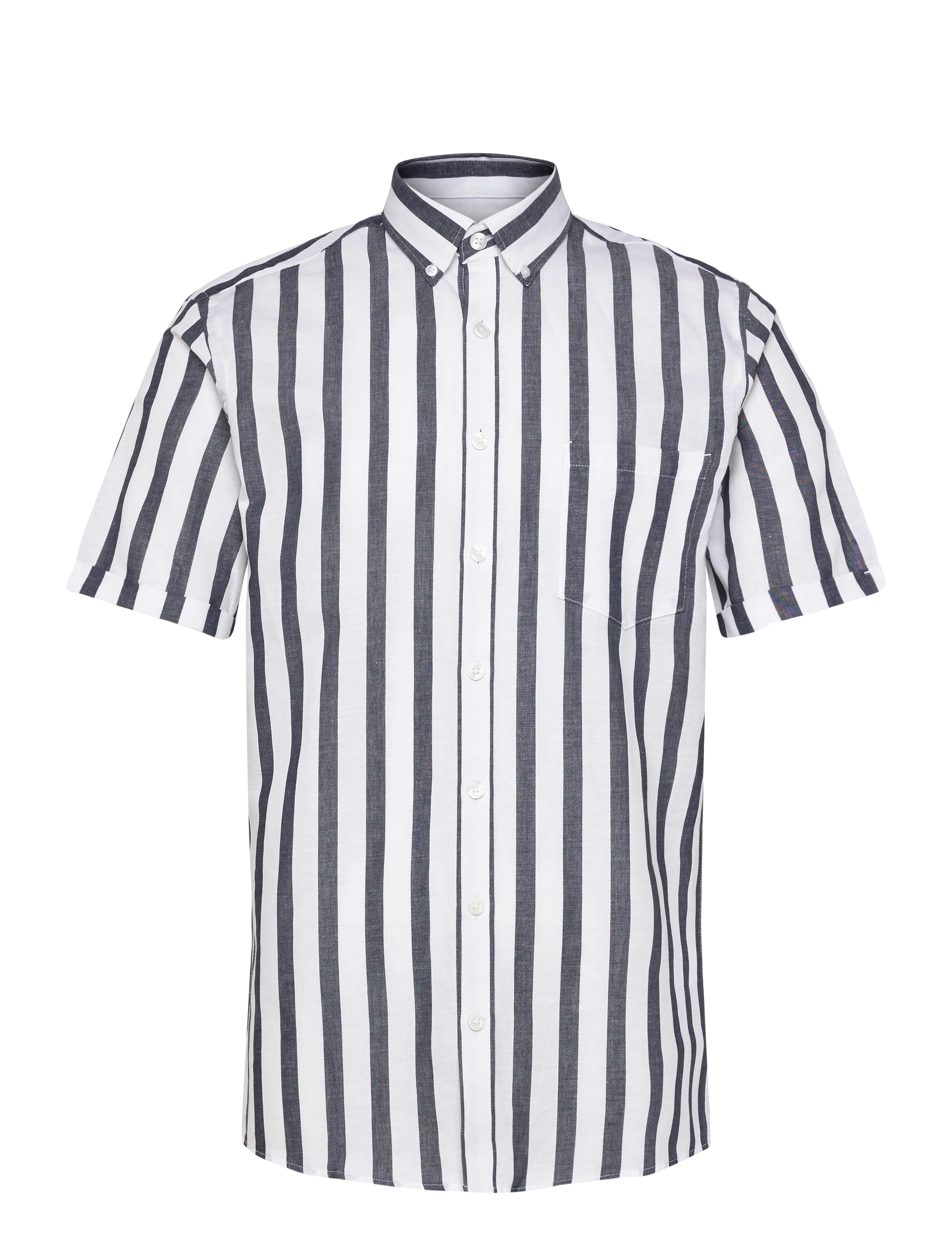 Lindbergh Striped cotton/linen shirt S/SStriped cotton/linen shirt S/S - Skjorter - NAVY / multi