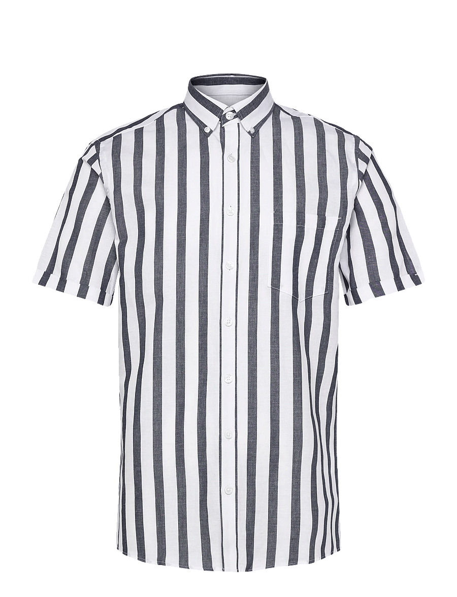 Lindbergh - Striped cotton/linen shirt S/SStriped cotton/linen shirt S/S - striped shirts - navy - 1