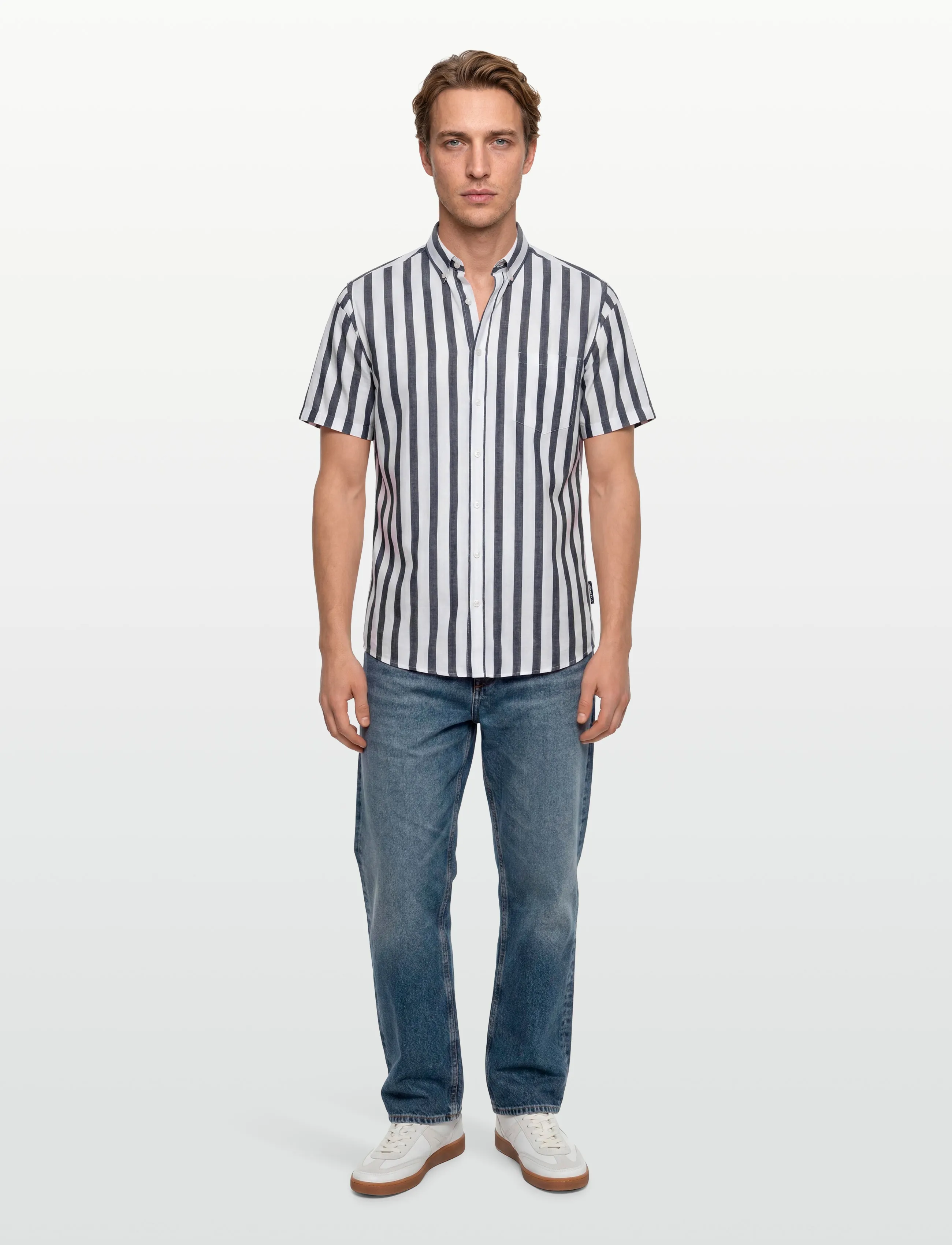 Lindbergh Striped Cotton/Linen Shirt S/Sstriped Cotton/Linen Shirt S/S, Mænd, Kortærmet Stribet Skjorte, Multi/mønstret, Str: M