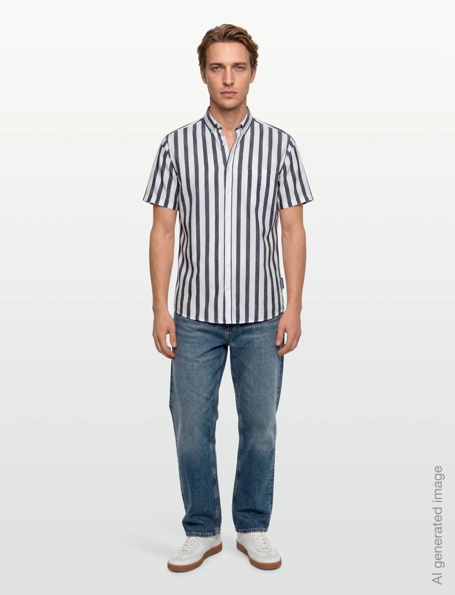 Lindbergh - Striped cotton/linen shirt S/SStriped cotton/linen shirt S/S - striped shirts - navy - 0