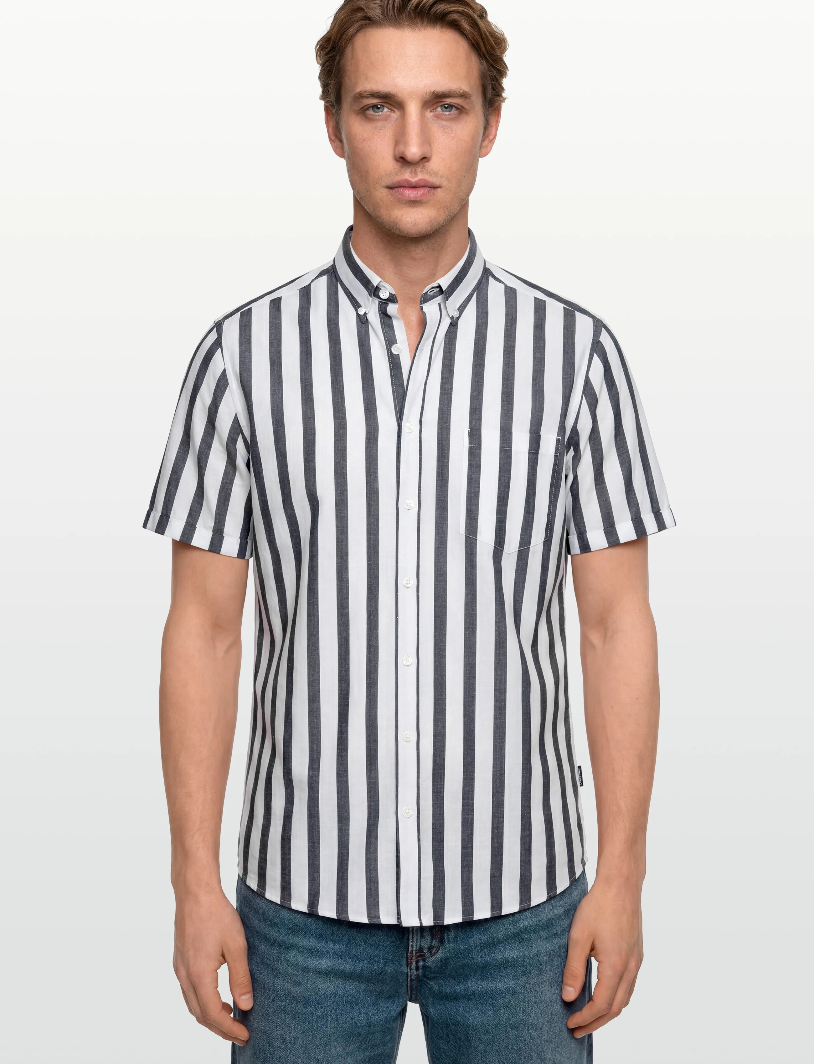 Lindbergh - Striped cotton/linen shirt S/SStriped cotton/linen shirt S/S - gestreifte hemden - navy - 3