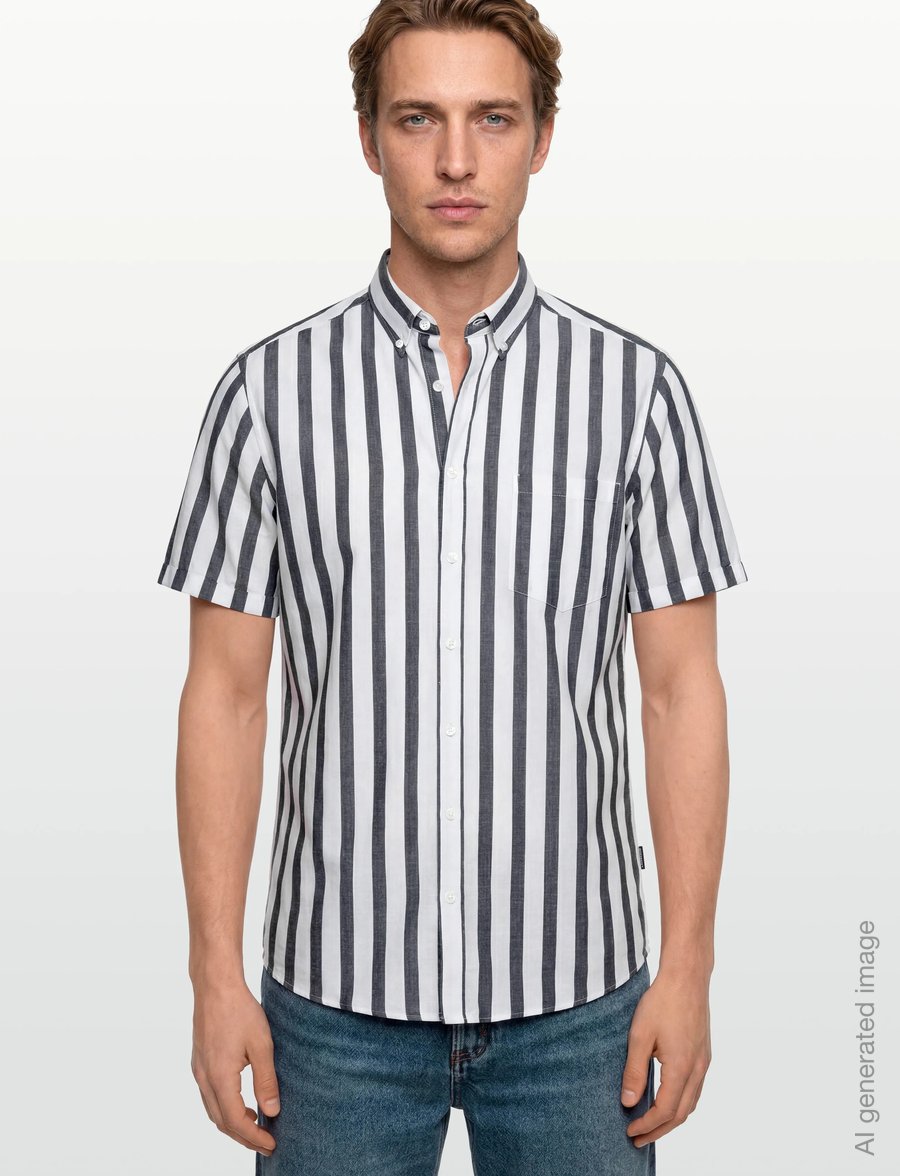 Lindbergh - Striped cotton/linen shirt S/SStriped cotton/linen shirt S/S - striped shirts - navy - 3