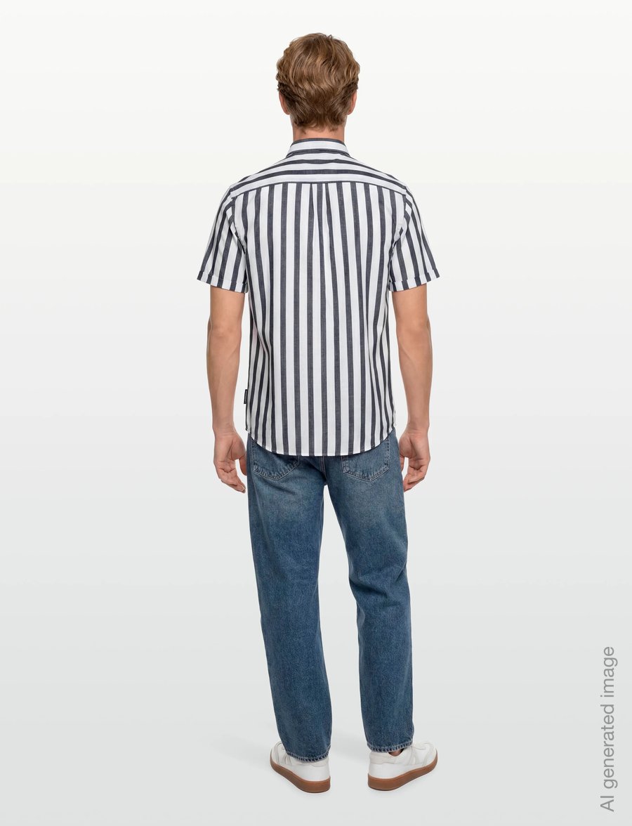 Lindbergh - Striped cotton/linen shirt S/SStriped cotton/linen shirt S/S - striped shirts - navy - 4