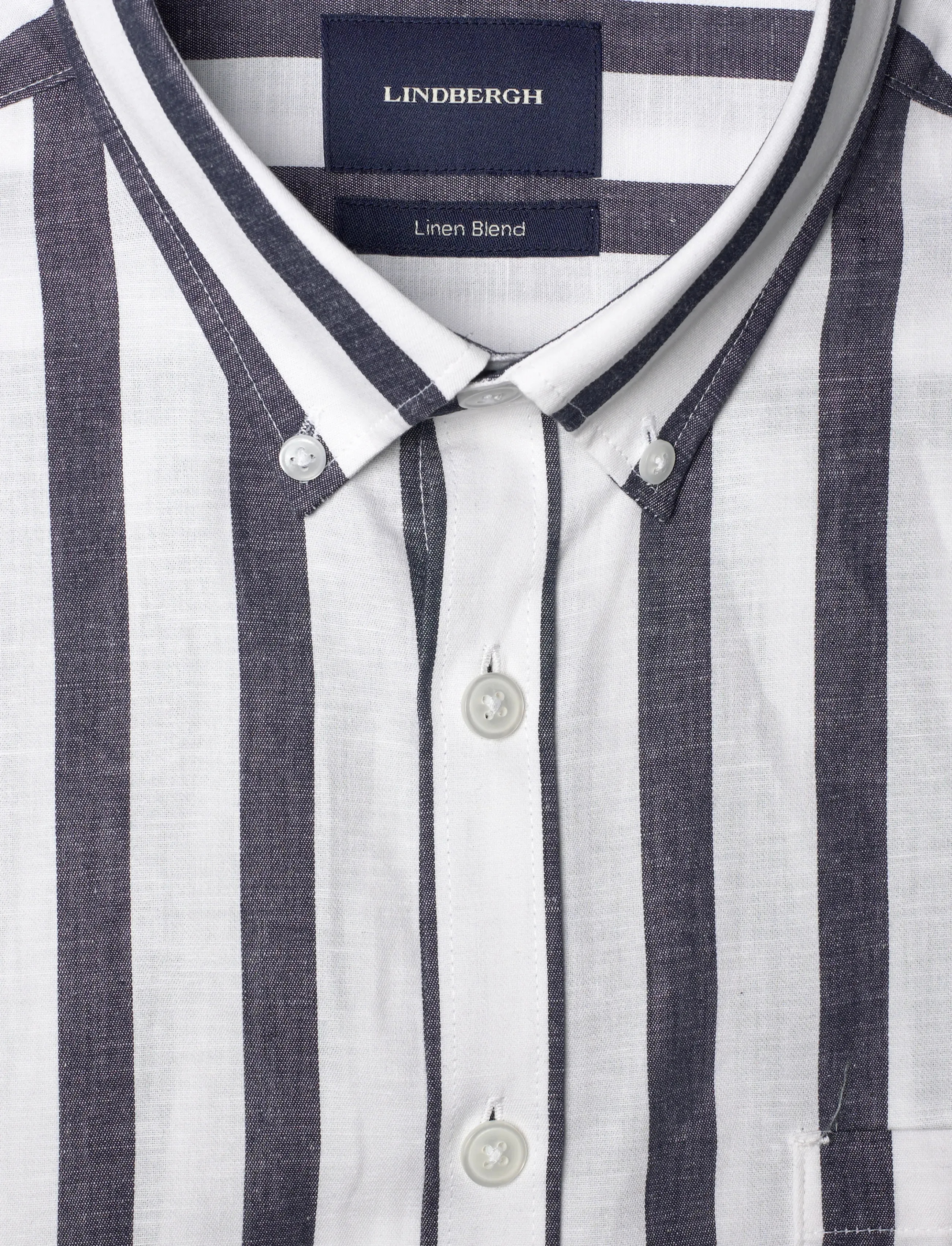 Lindbergh - Striped cotton/linen shirt S/SStriped cotton/linen shirt S/S - stribede skjorter - navy - 2
