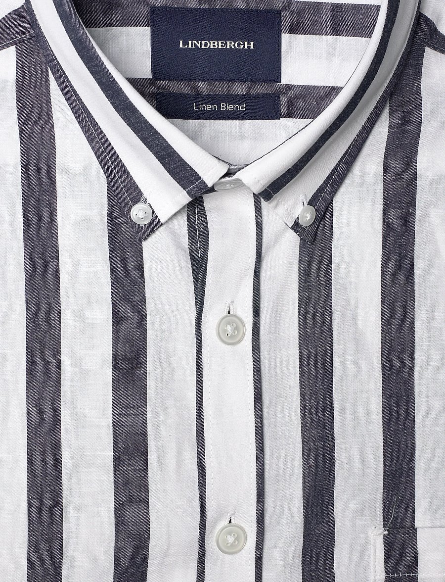 Lindbergh - Striped cotton/linen shirt S/SStriped cotton/linen shirt S/S - striped shirts - navy - 5