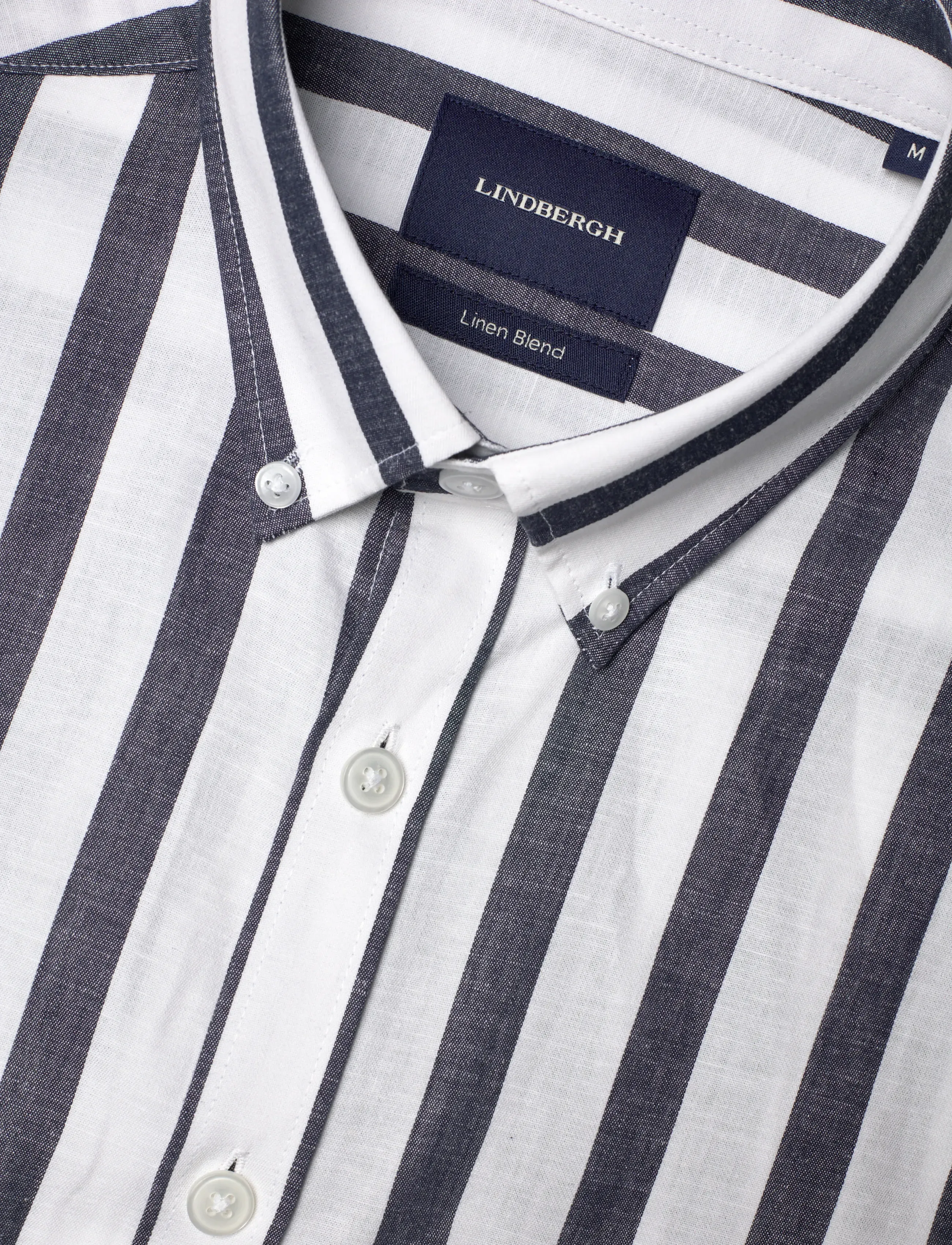 Lindbergh - Striped cotton/linen shirt S/SStriped cotton/linen shirt S/S - stribede skjorter - navy - 3