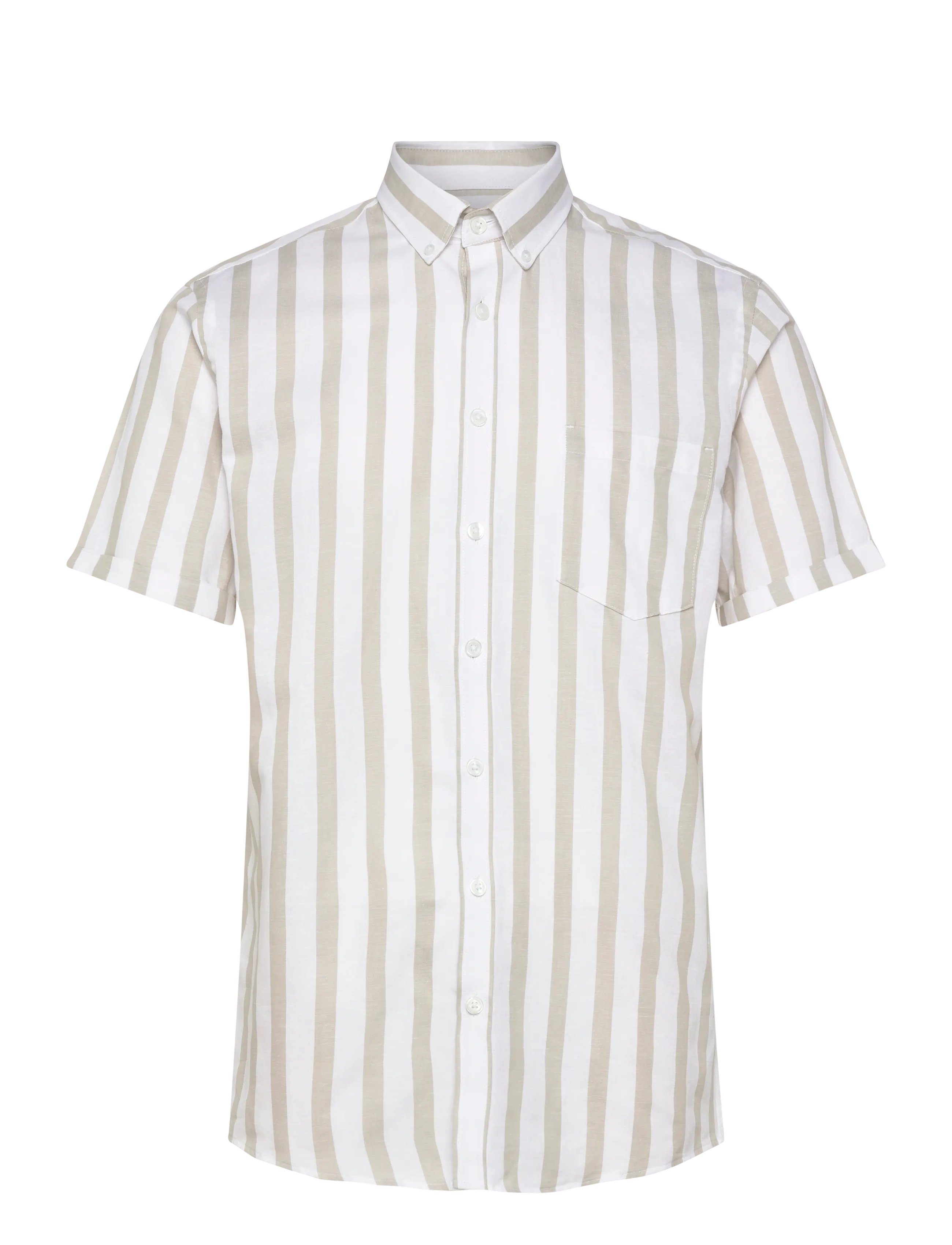 Lindbergh Striped cotton/linen shirt S/SStriped cotton/linen shirt S/S - Skjorter - STONE / multi