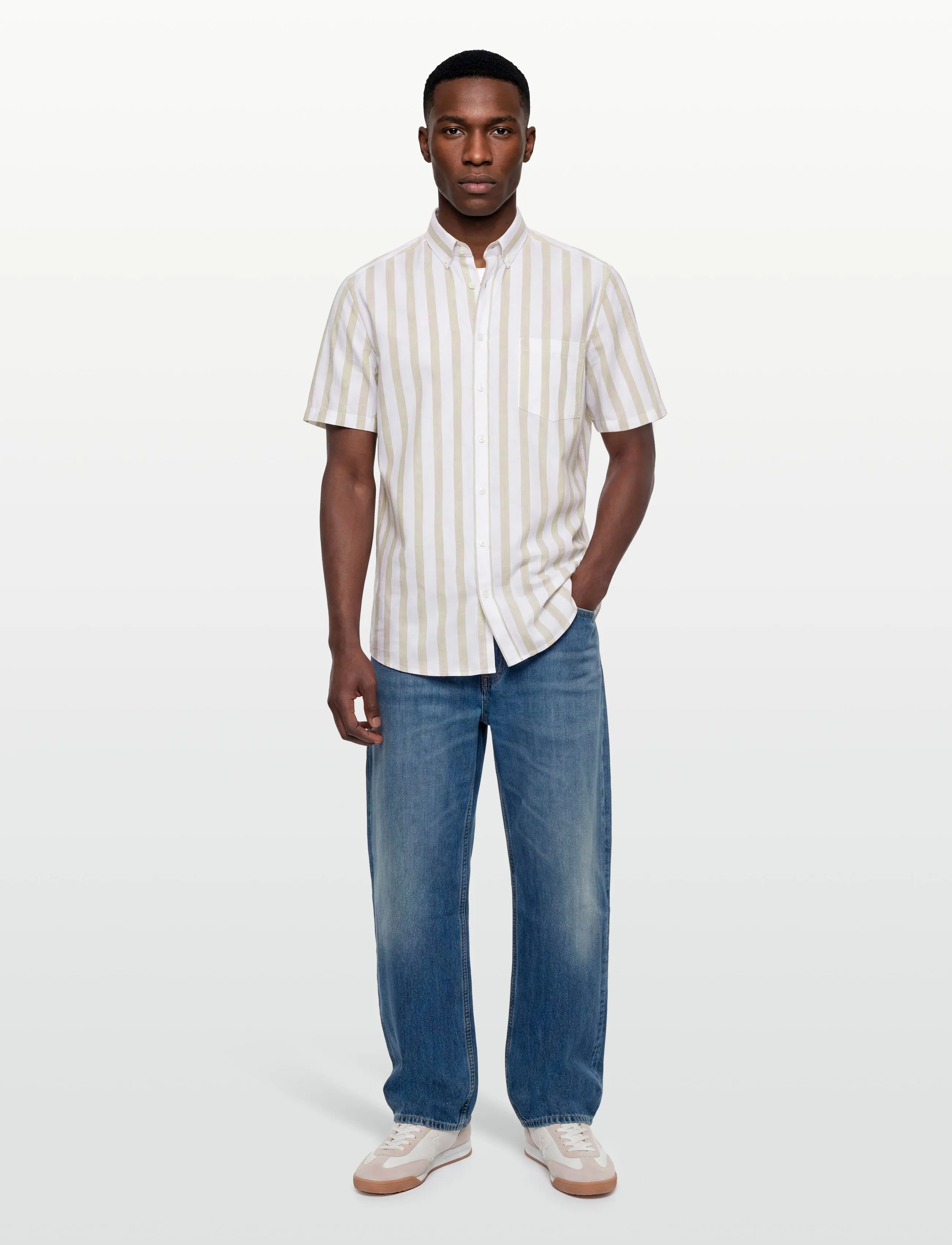 Lindbergh Striped Cotton/Linen Shirt S/Sstriped Cotton/Linen Shirt S/S, Mænd, Kortærmet Stribet Skjorte, Multi/mønstret, Str: S