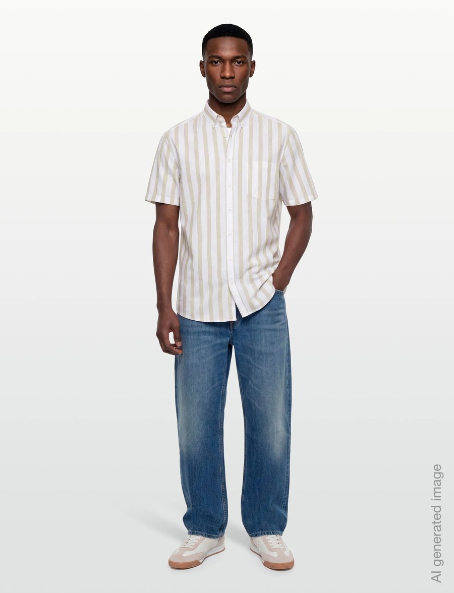 Lindbergh - Striped cotton/linen shirt S/SStriped cotton/linen shirt S/S - randiga skjortor - stone - 0