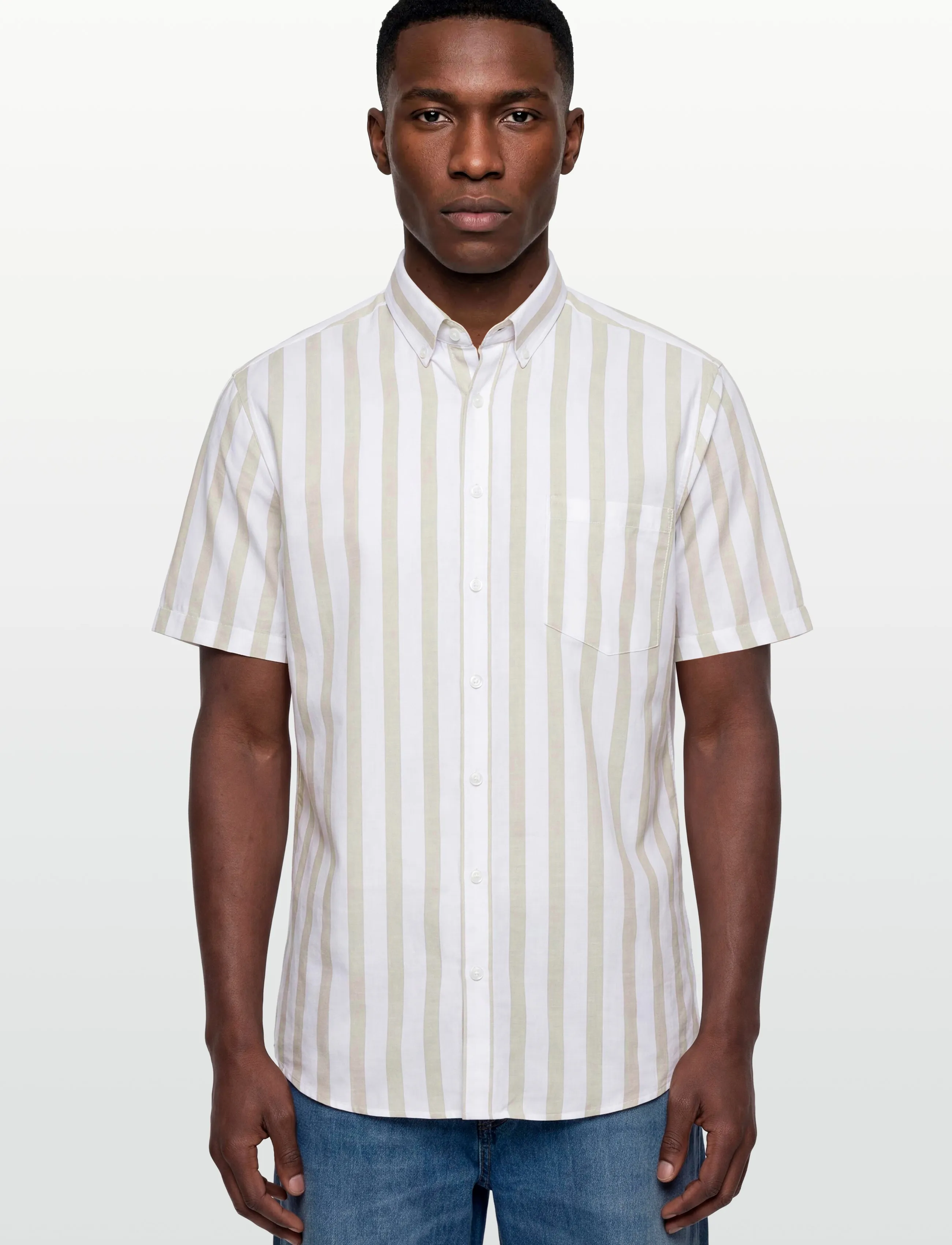 Lindbergh - Striped cotton/linen shirt S/SStriped cotton/linen shirt S/S - kortærmede skjorter - stone - 3