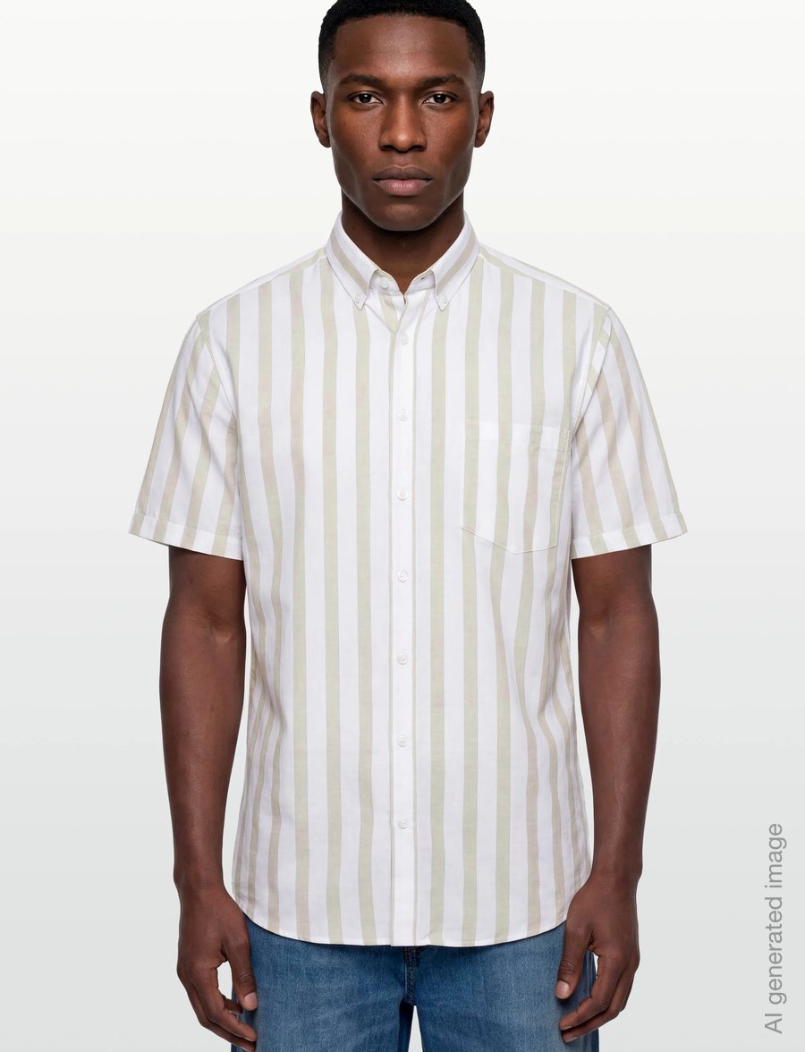 Lindbergh - Striped cotton/linen shirt S/SStriped cotton/linen shirt S/S - randiga skjortor - stone - 3