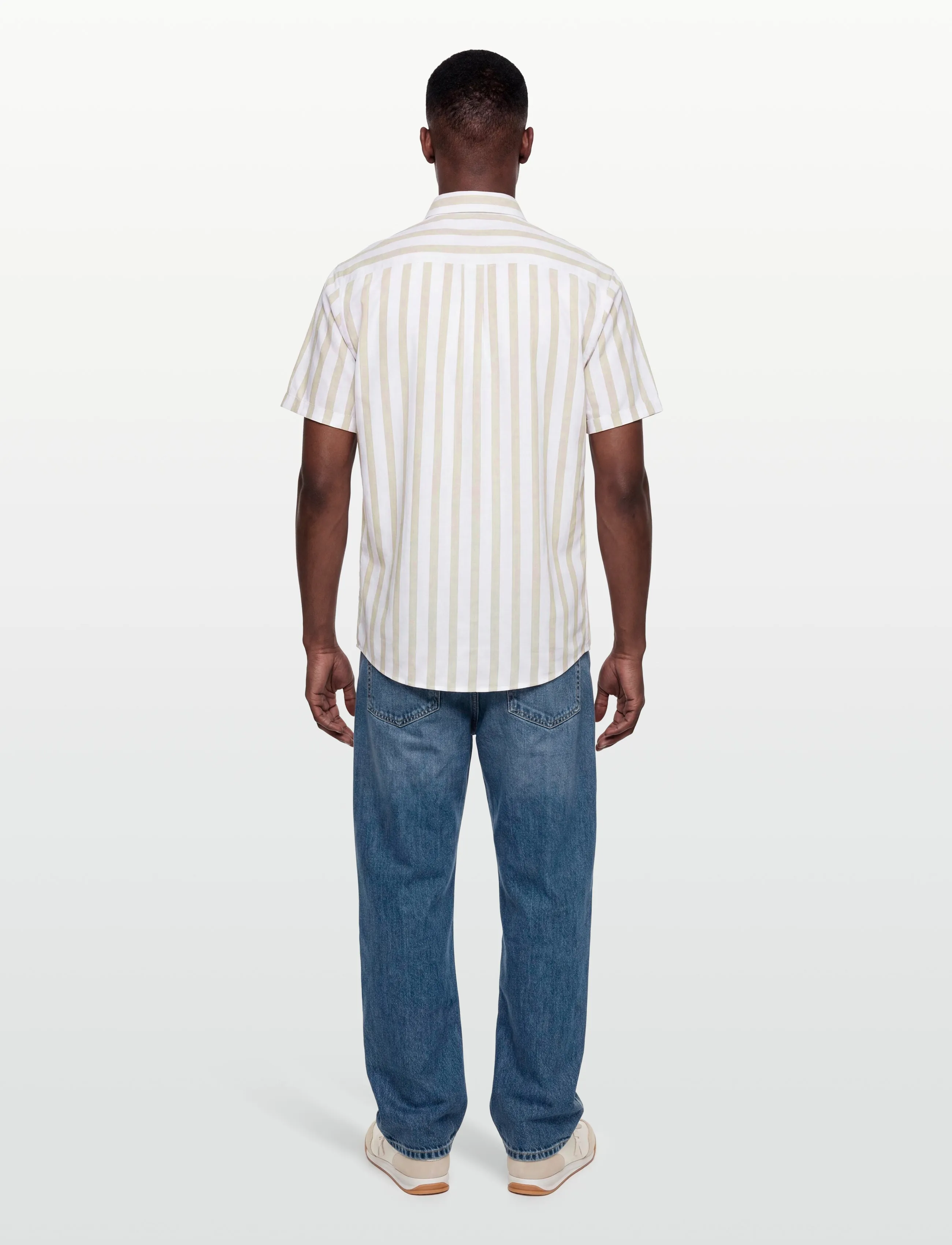 Lindbergh - Striped cotton/linen shirt S/SStriped cotton/linen shirt S/S - kortærmede skjorter - stone - 4