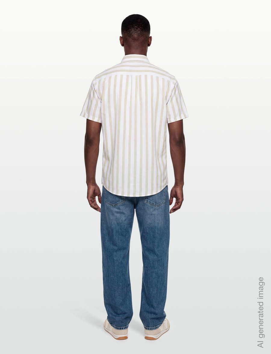 Lindbergh - Striped cotton/linen shirt S/SStriped cotton/linen shirt S/S - randiga skjortor - stone - 4