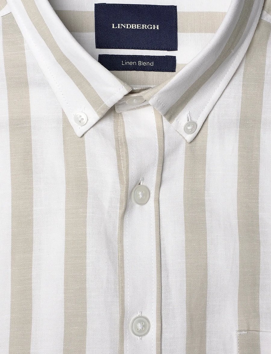 Lindbergh - Striped cotton/linen shirt S/SStriped cotton/linen shirt S/S - randiga skjortor - stone - 5