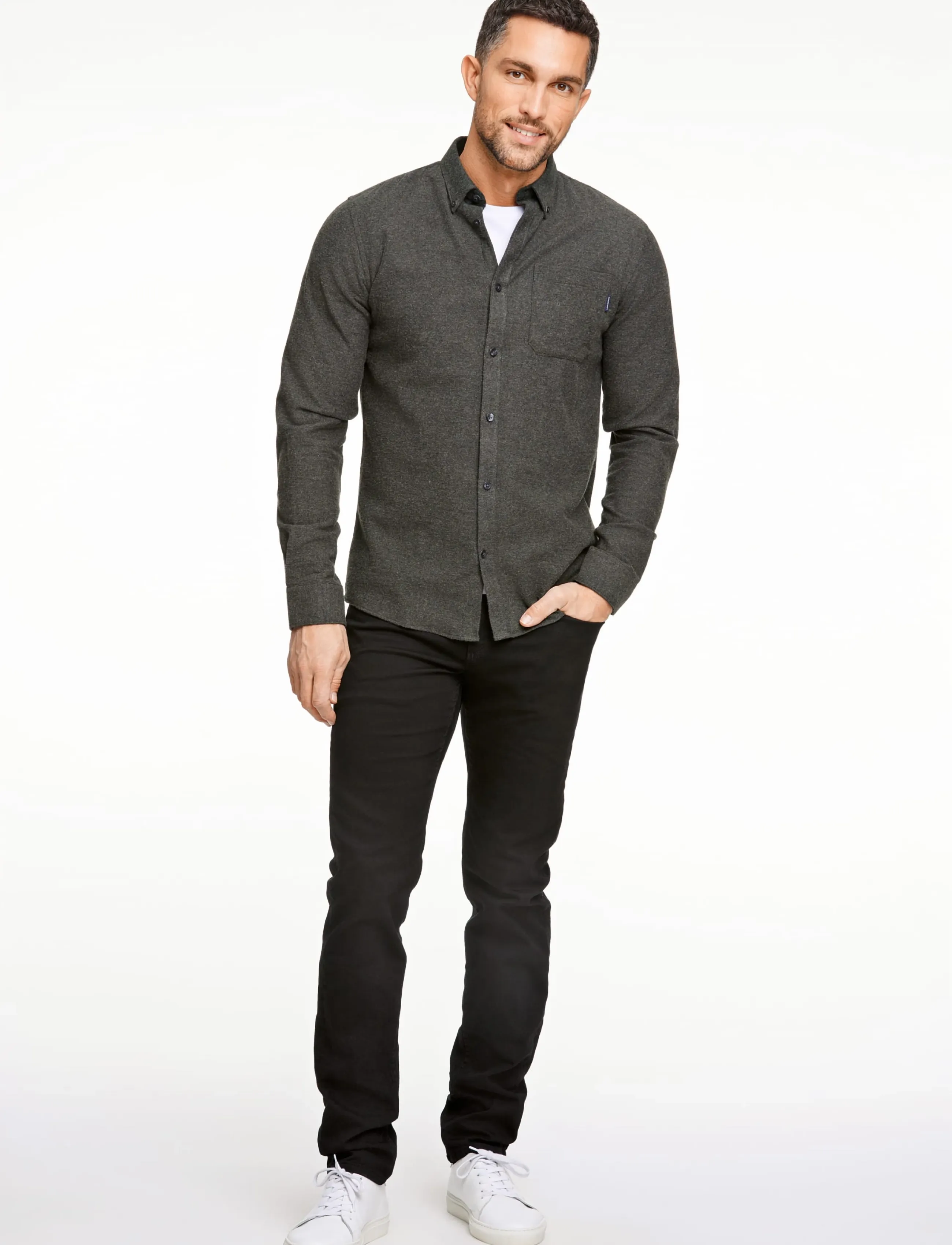 Lindbergh Brushed twill shirt L/S - Lindbergh - ARMY / khaki/green