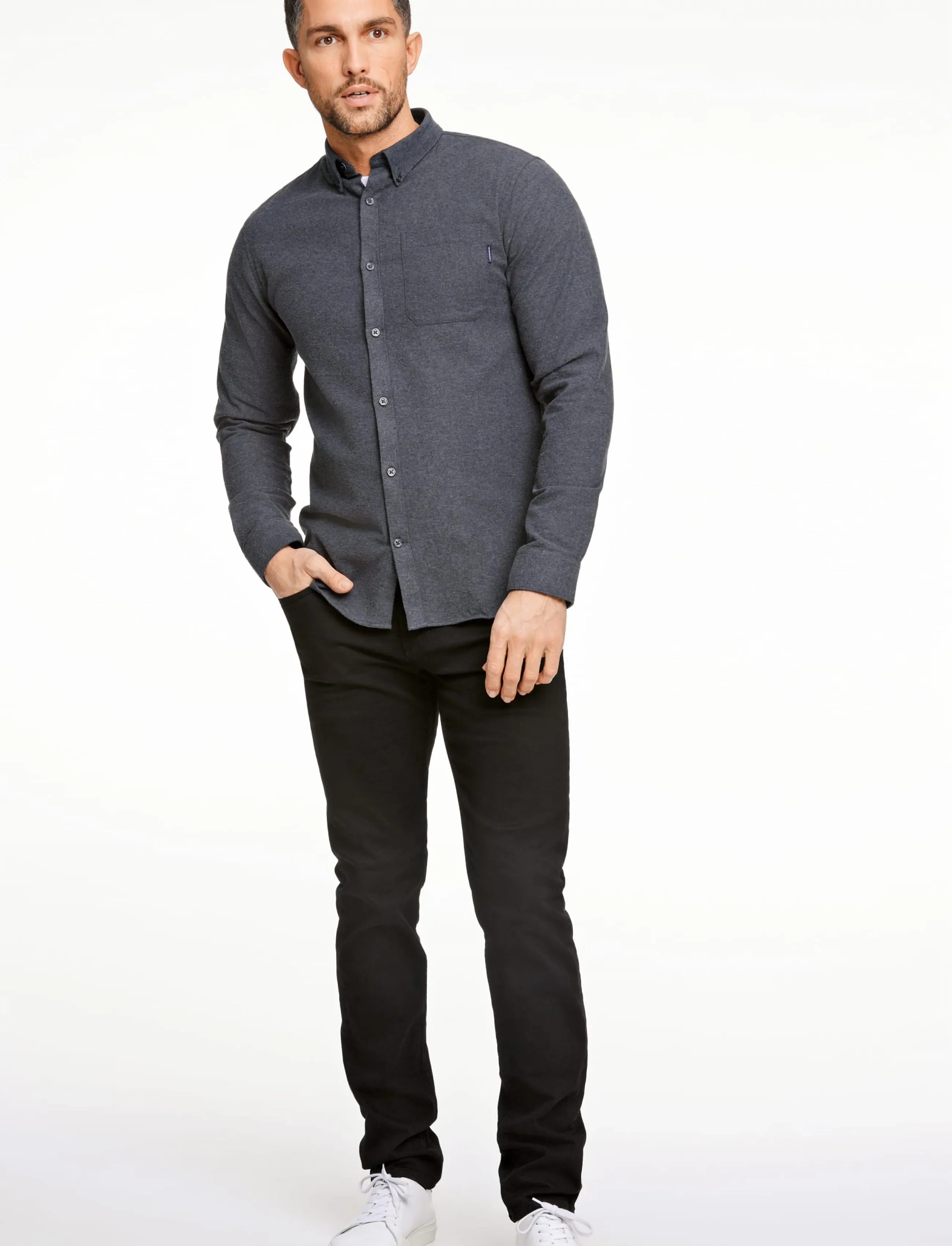 Lindbergh Brushed twill shirt L/S - Lindbergh - DK GREY / grey