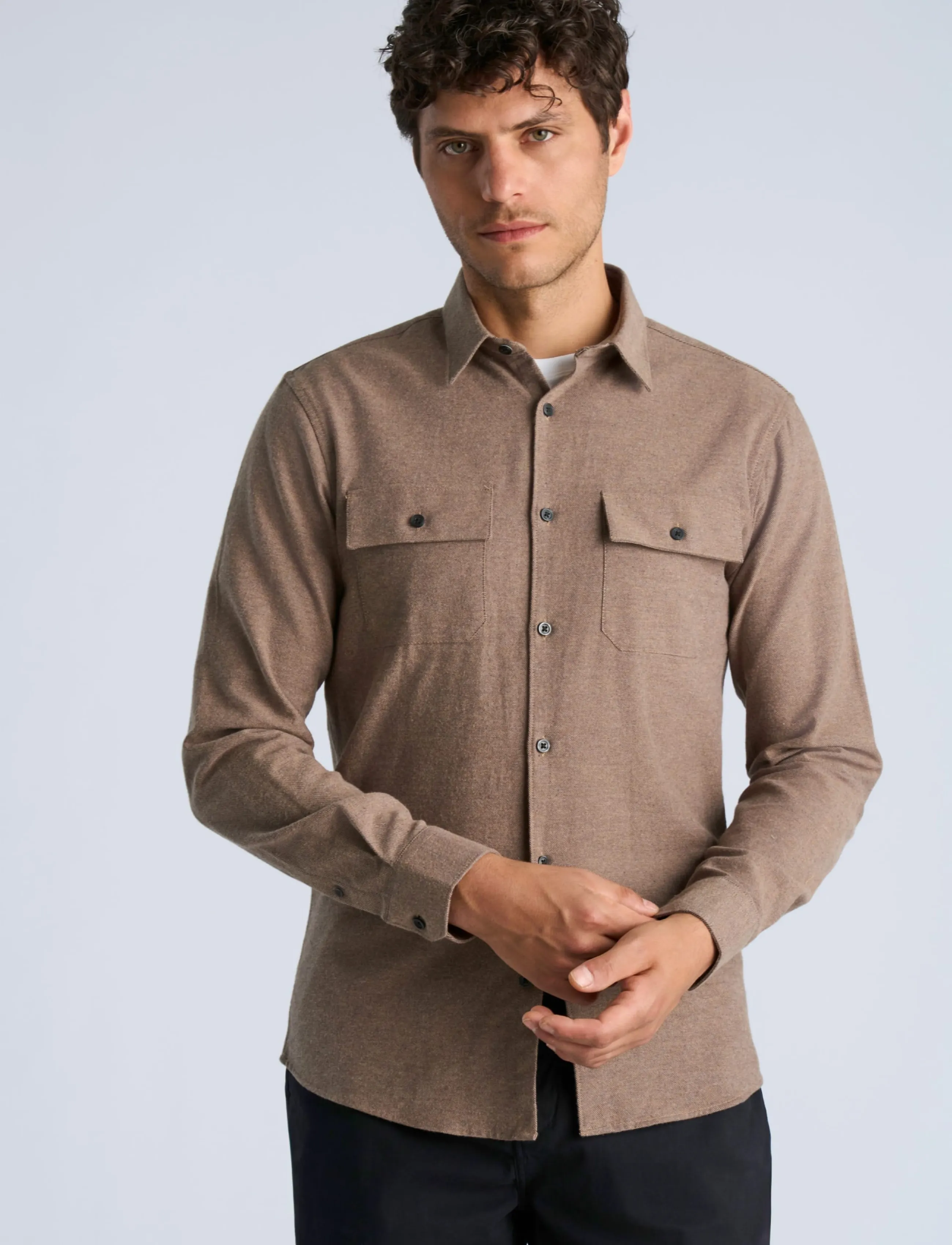 Lindbergh - Brushed cotton shirt L/S - flanellsärgid - mid brown - 3