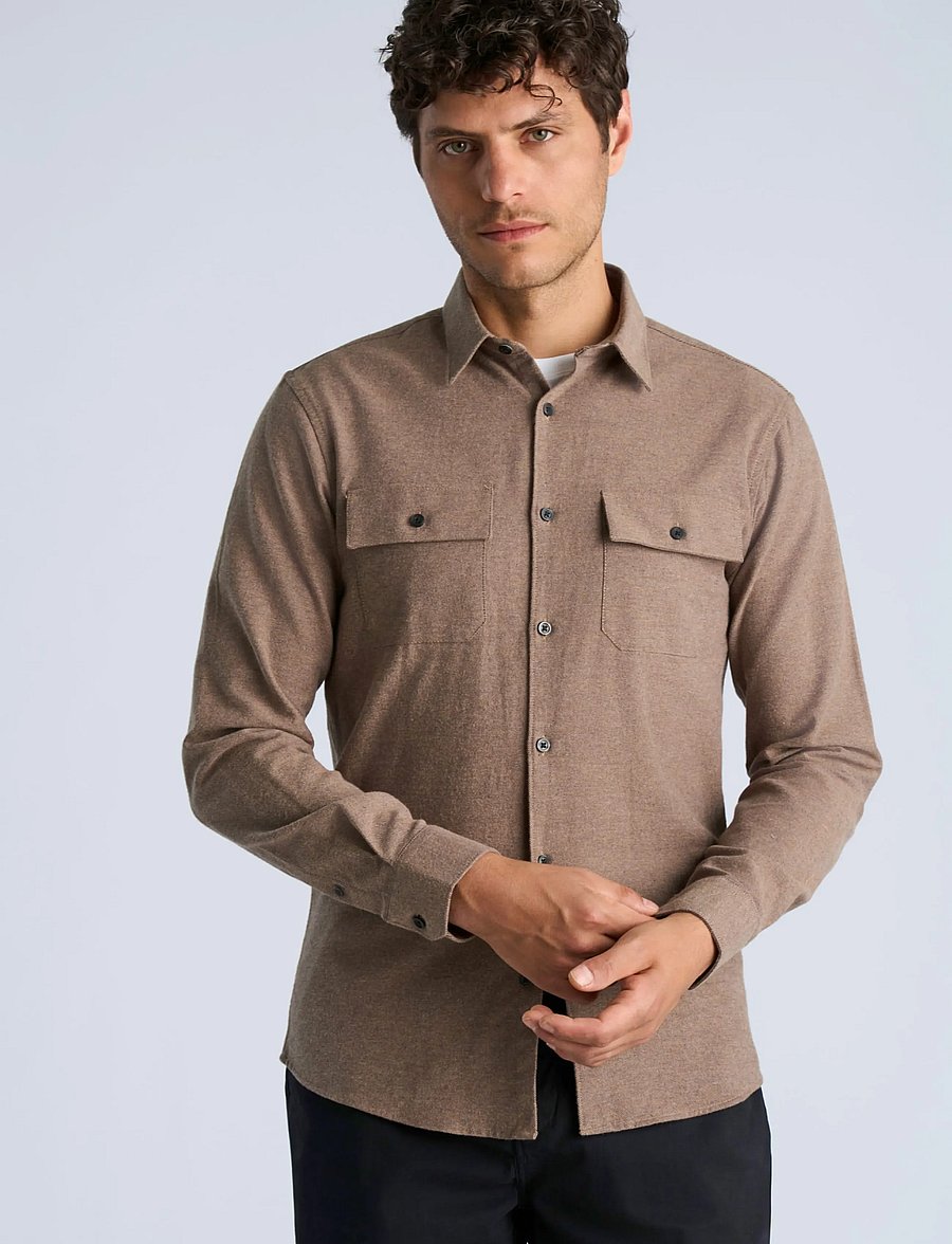 Lindbergh - Brushed cotton shirt L/S - flanellsärgid - mid brown - 3
