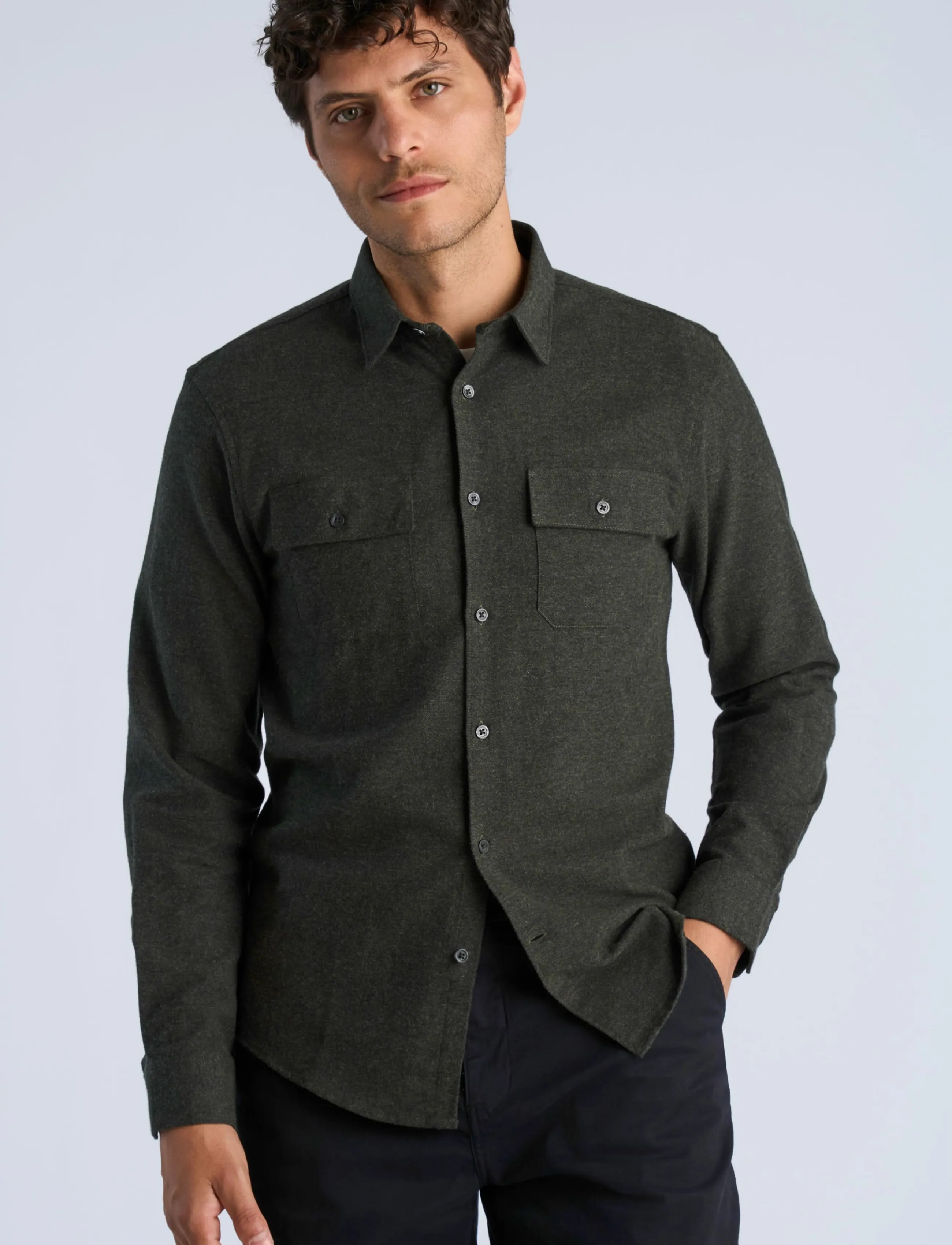Lindbergh - Brushed cotton shirt L/S - män - army - 3