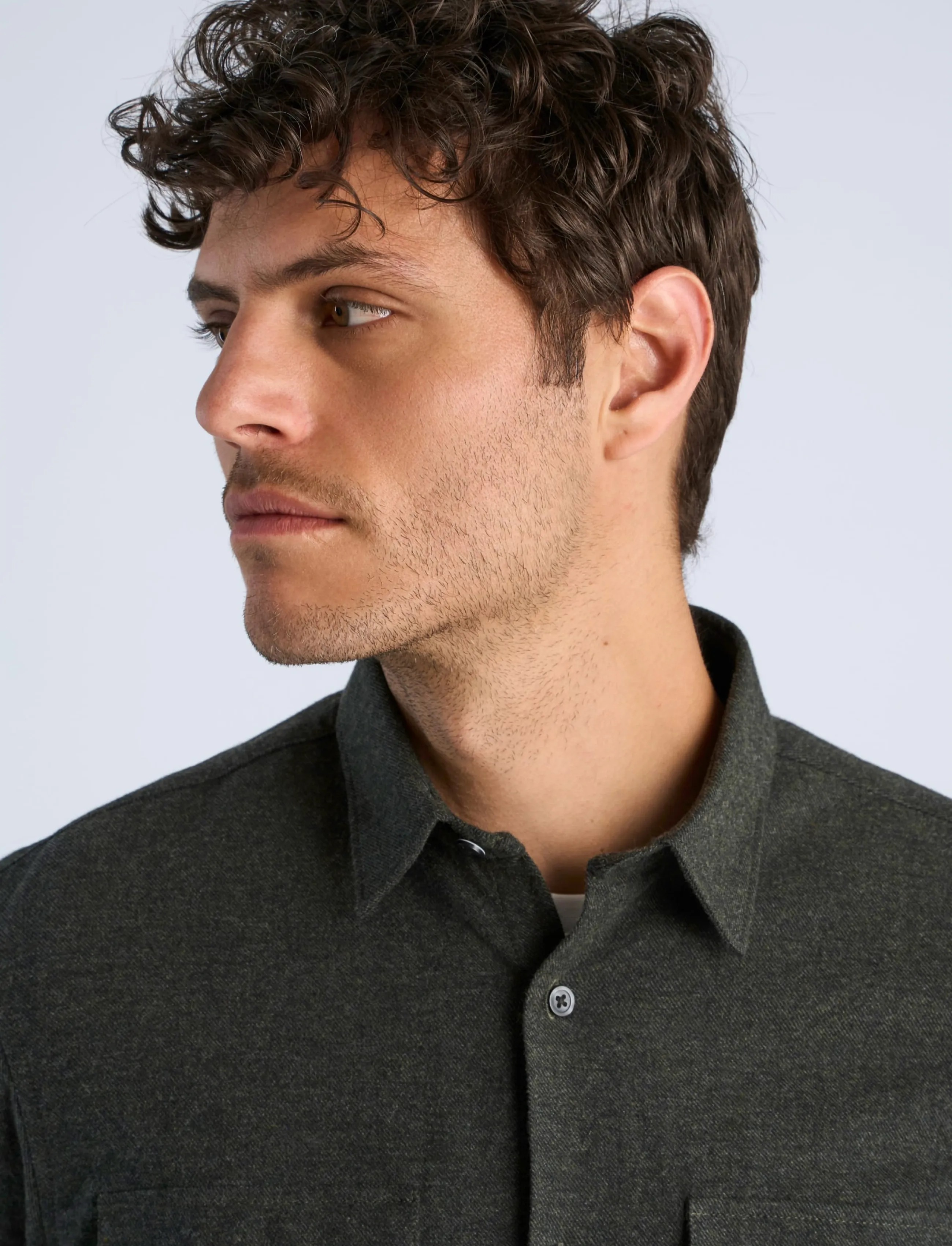 Lindbergh - Brushed cotton shirt L/S - män - army - 5